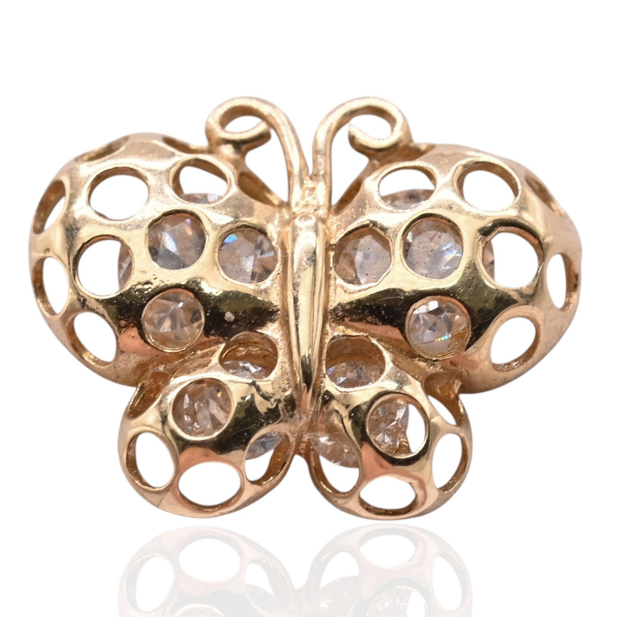 Polka Dot Cutout Butterfly Stud Earrings with Cubic Zirconias 14K Yellow Gold with Safety Screwbacks