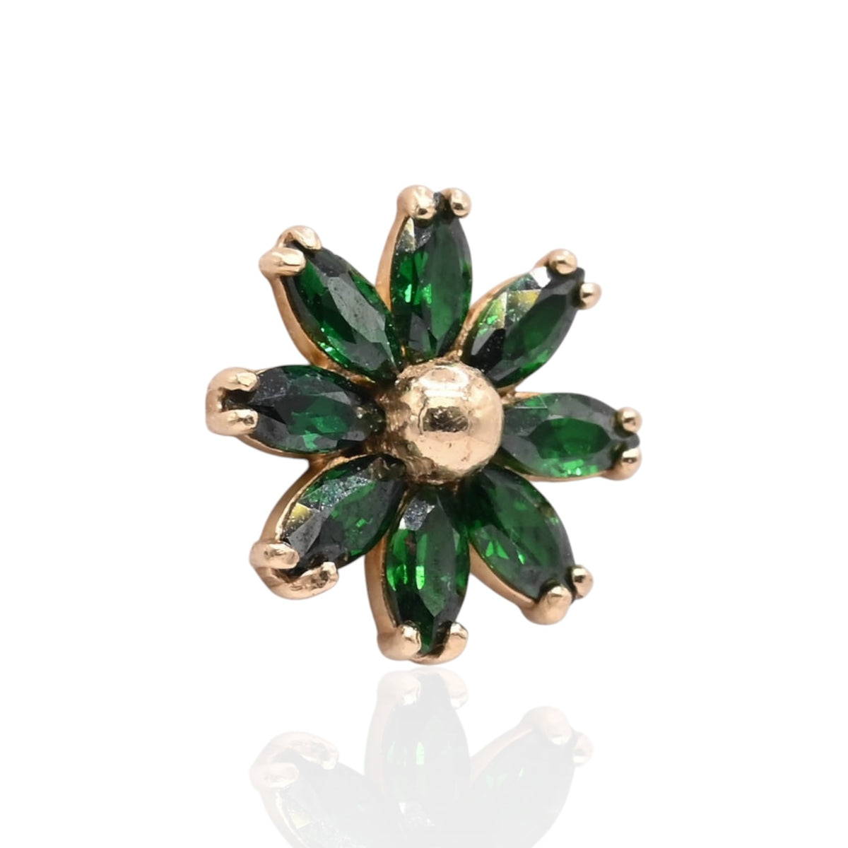 Green Marquise Cubic Zirconia Flower Stud Earrings 14K Yellow Gold with Safety Screwbacks