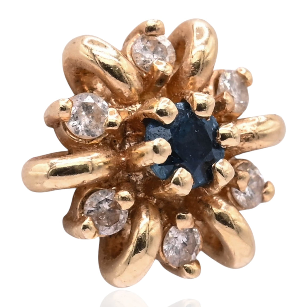 Diamond and Sapphire Flower Stud Earrings 14K Yellow Gold 0.15cttw Diamonds/0.26cttw Sapphires