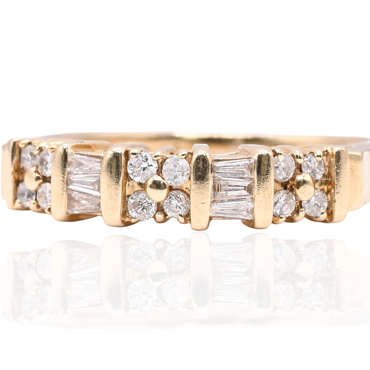 Vintage-Style Baguette and Round Diamond Band 14K Yellow Gold Size 7 0.18cttw