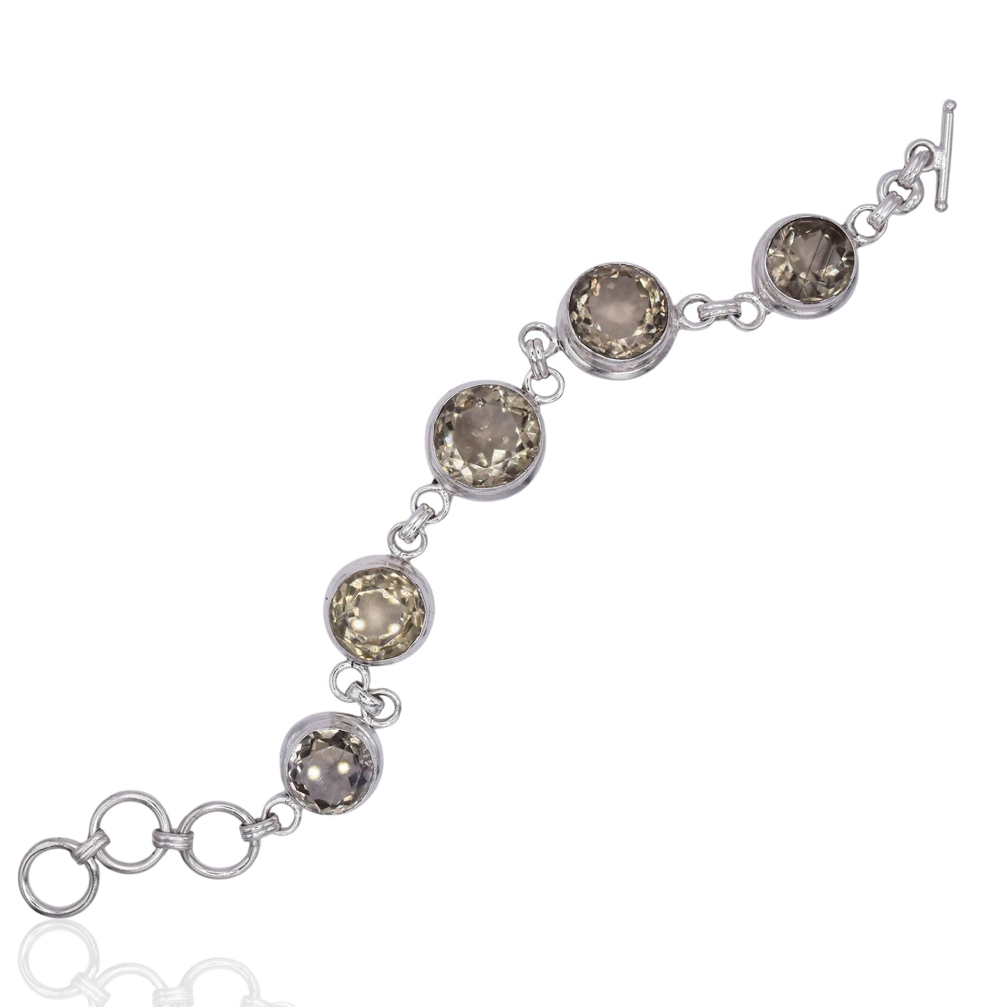 Vintage 5 Yellow Citrine Gemstone Sterling Silver Bracelet