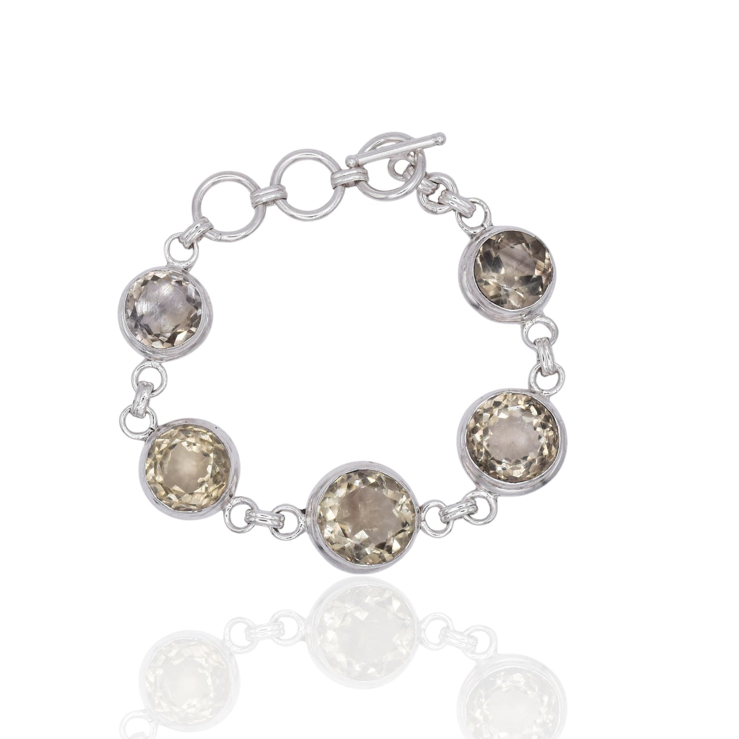 Vintage 5 Yellow Citrine Gemstone Sterling Silver Bracelet