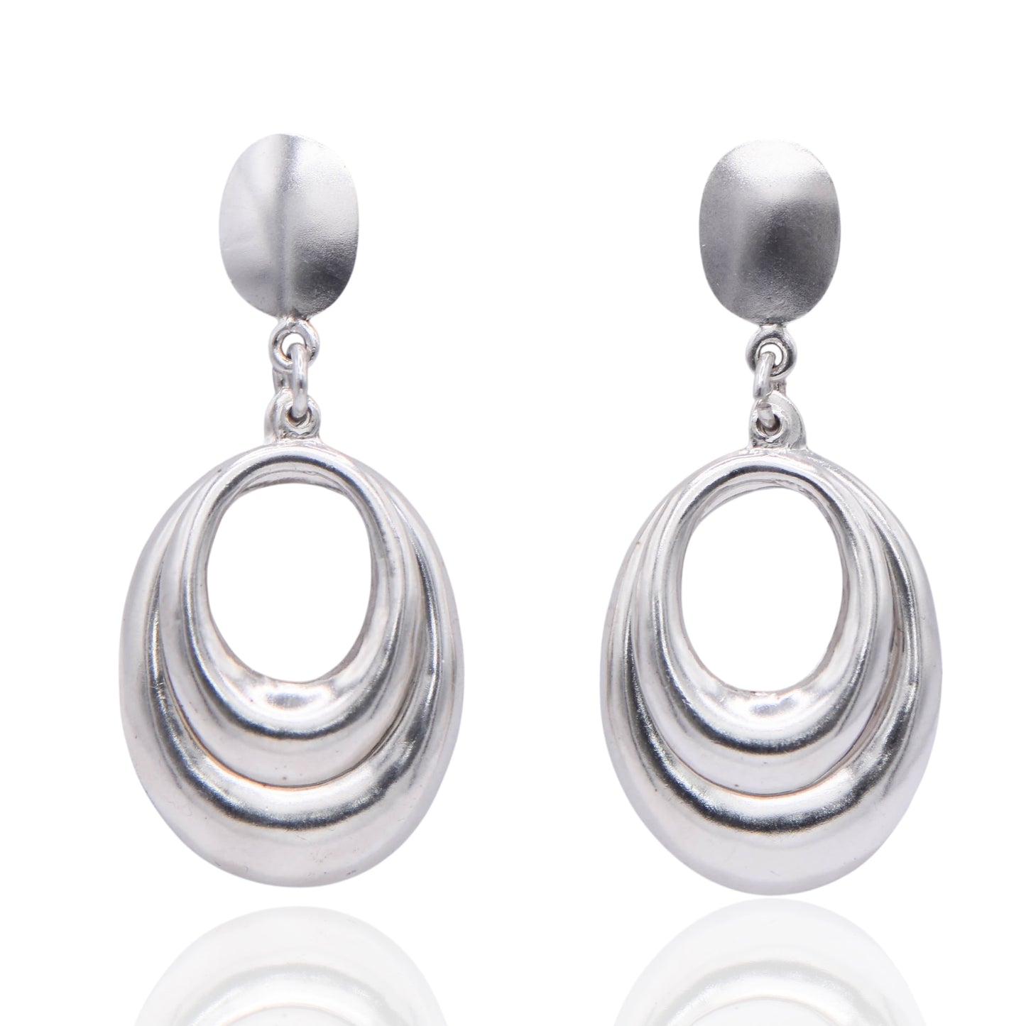 Vintage Double Oval Hanging Sterling Silver Earrings