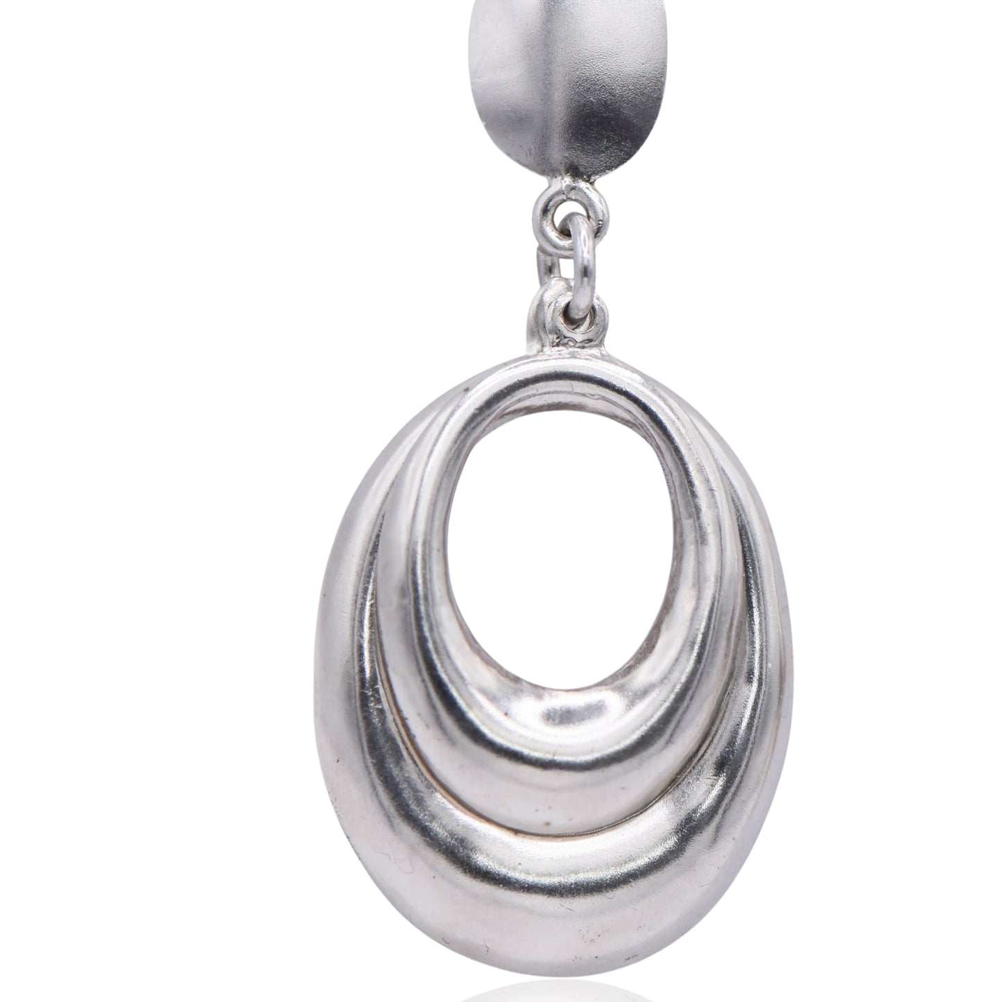 Vintage Double Oval Hanging Sterling Silver Earrings