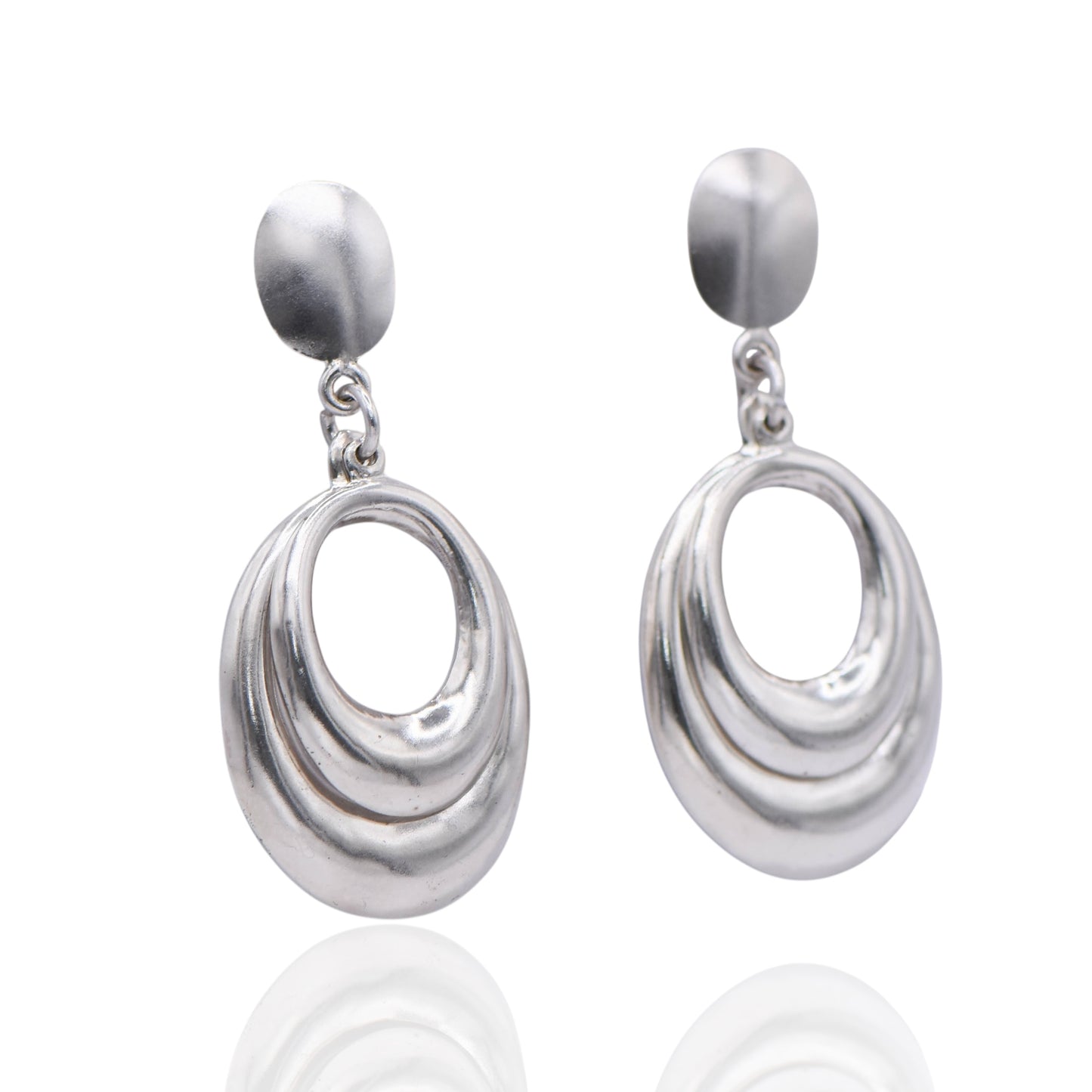 Vintage Double Oval Hanging Sterling Silver Earrings
