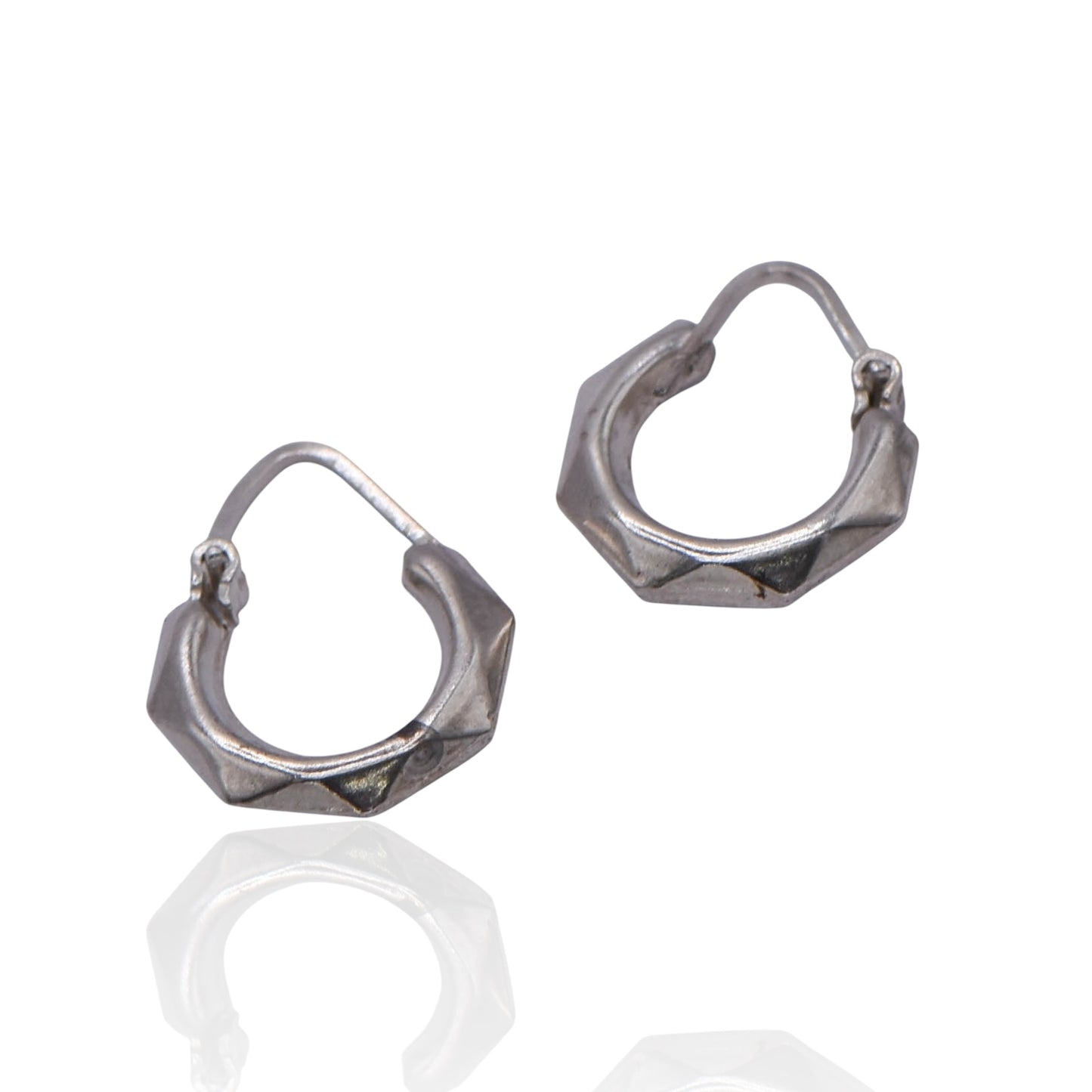 Vintage Hollow Hexagon Hoop Sterling Silver Earrings
