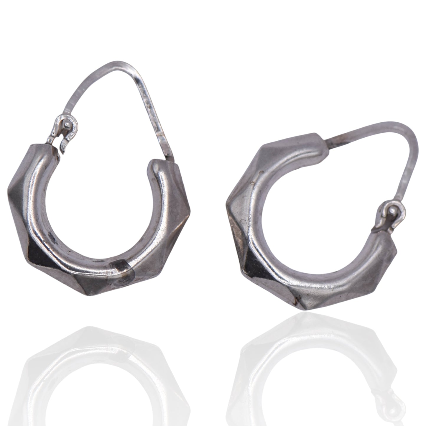 Vintage Hollow Hexagon Hoop Sterling Silver Earrings