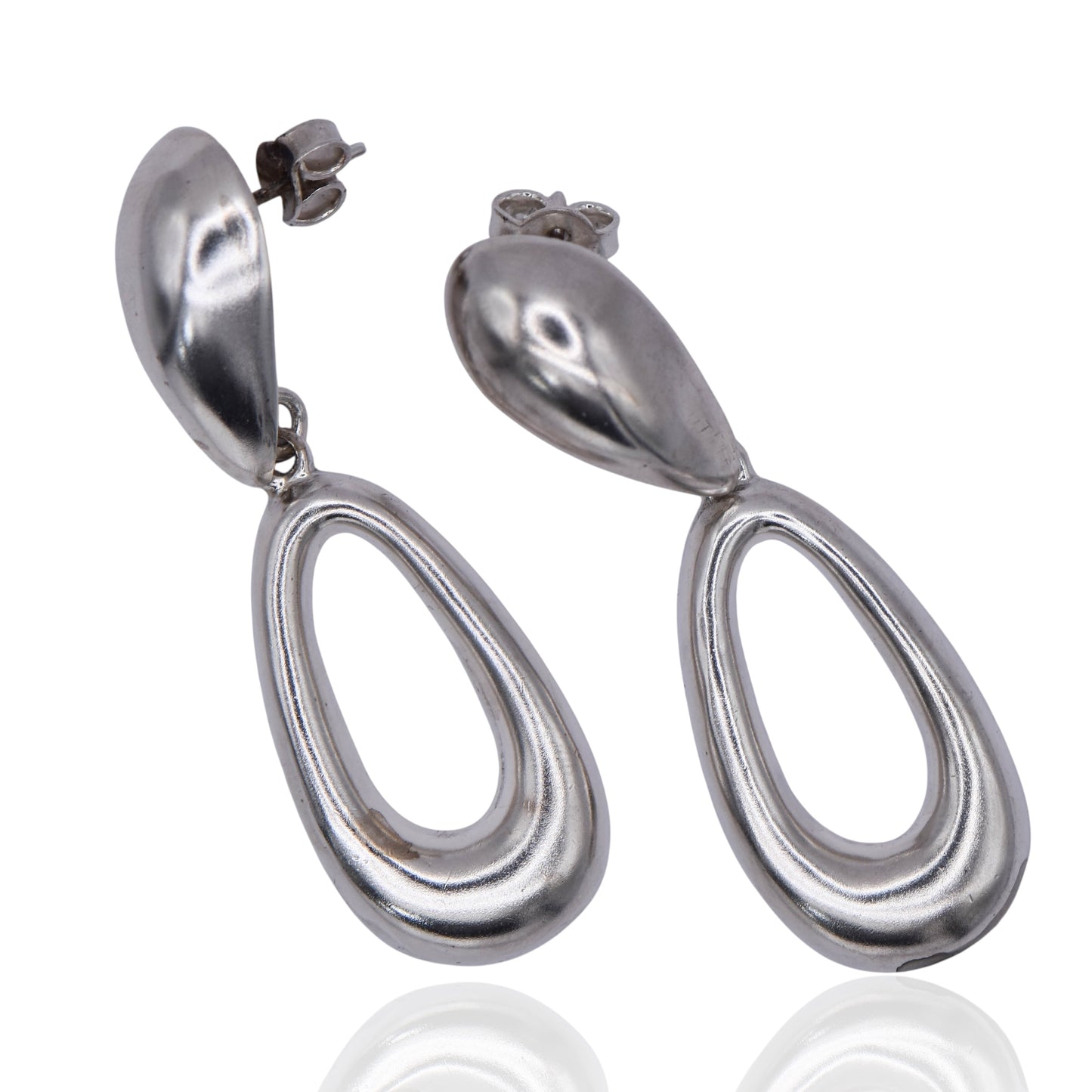 Vintage Teardrop Oval Hanging Sterling Silver Earrings