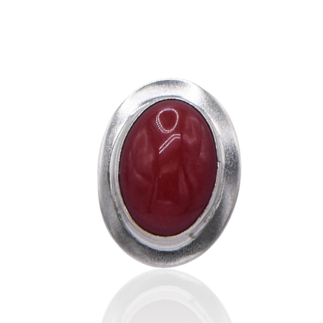 Vintage Red Coral Oval Post Sterling Silver Earrings