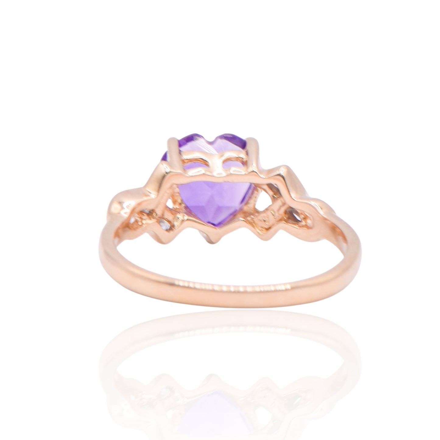 FINAL SALE: Amethyst Heart 14K Yellow Gold Ring with Accent Diamonds Size 7 0.18cttw