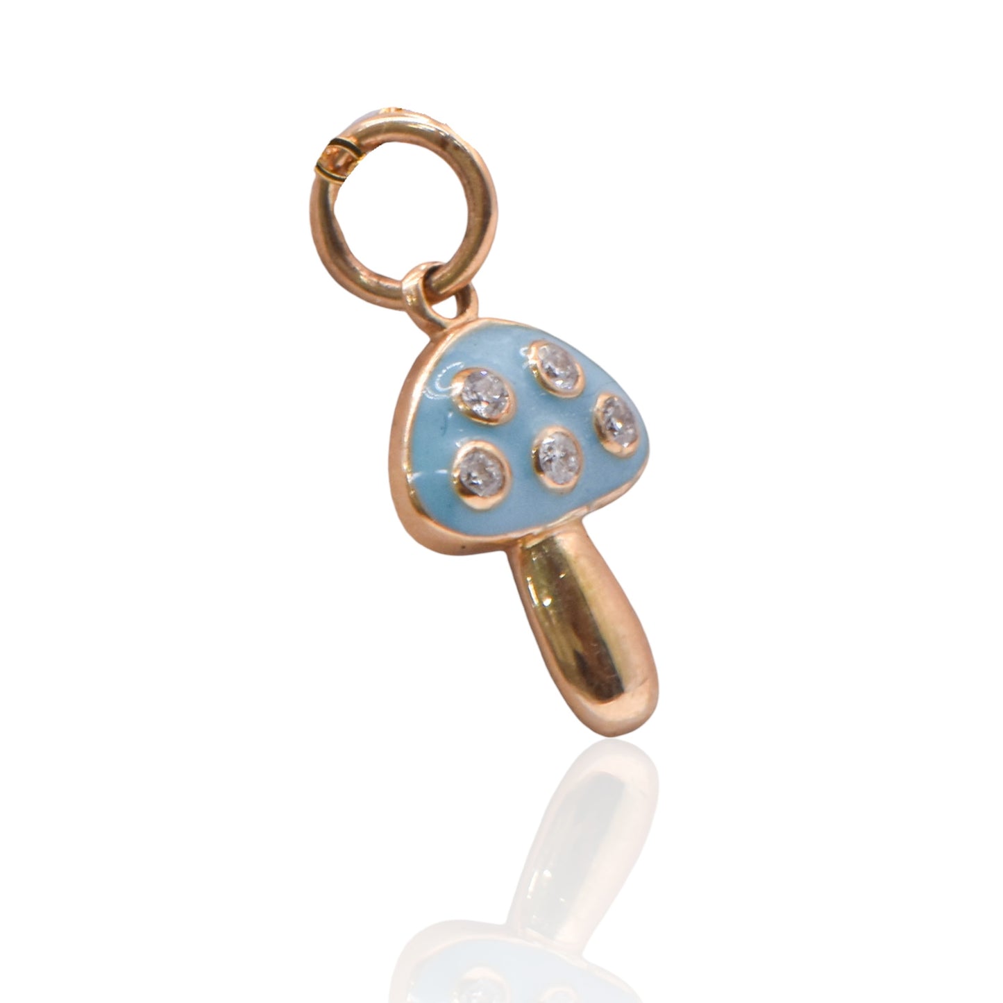 Turquoise Magic Mushroom Enamel Mushroom Charm 14K Yellow Gold with Accent Diamonds