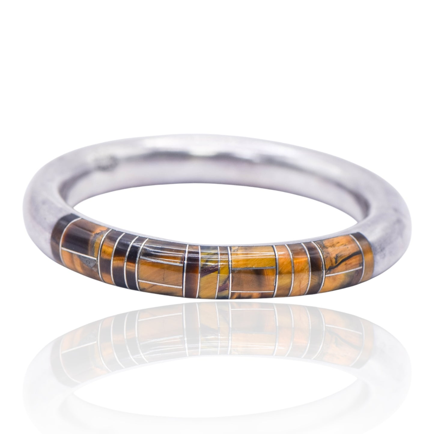 Vintage Mexico Sterling Inlay Tiger's Eye Slip-on Bangle Bracelet
