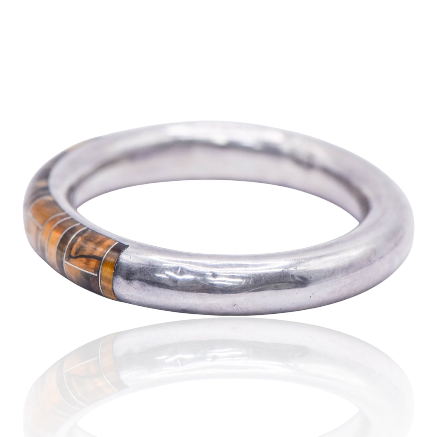 Vintage Mexico Sterling Inlay Tiger's Eye Slip-on Bangle Bracelet