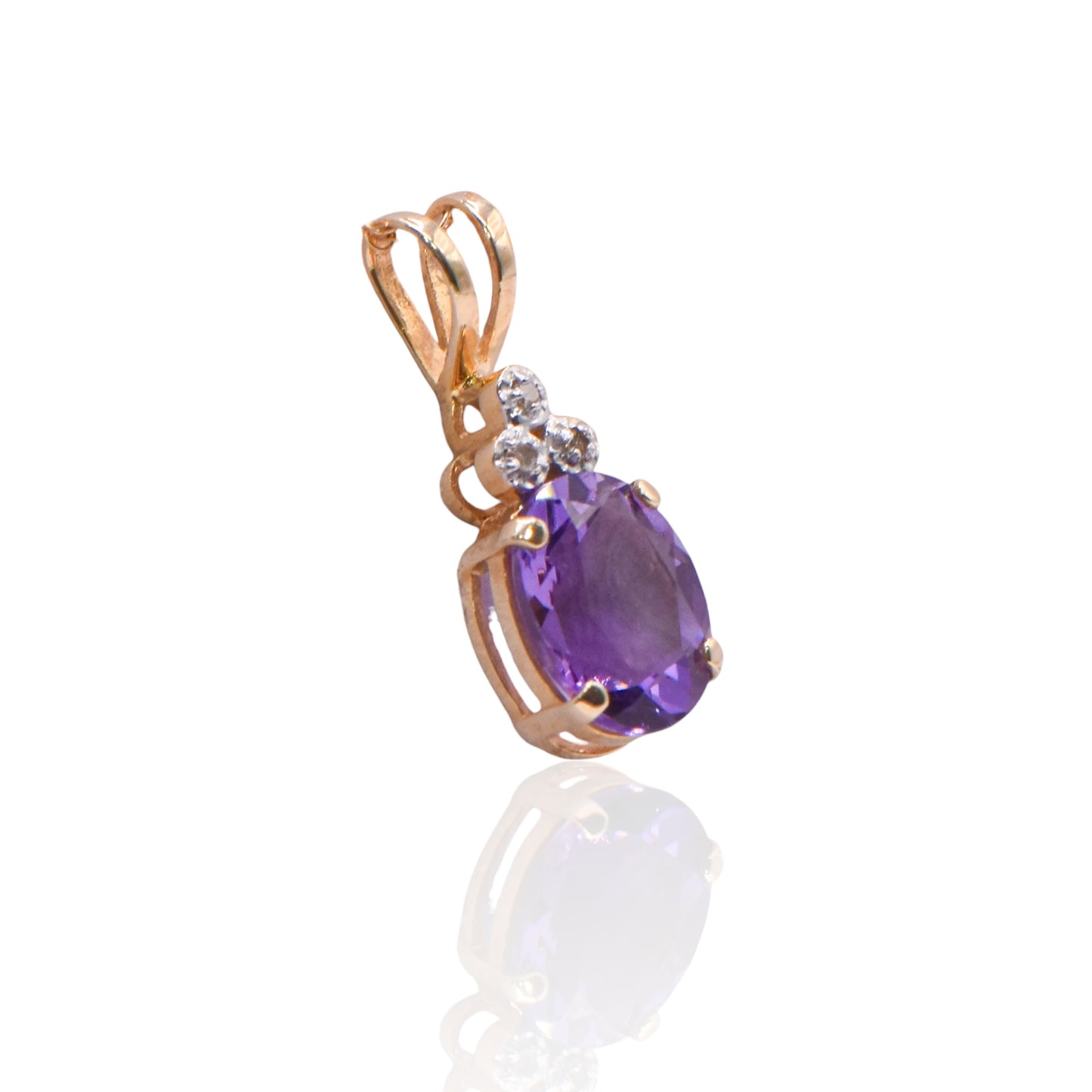 Amethyst Oval Pendant with Accent Diamonds 14K Yellow Gold