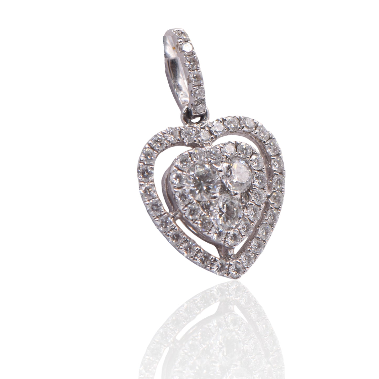 Heart Diamond Cluster with Halo 18K White Gold Pendant with Diamond Bail