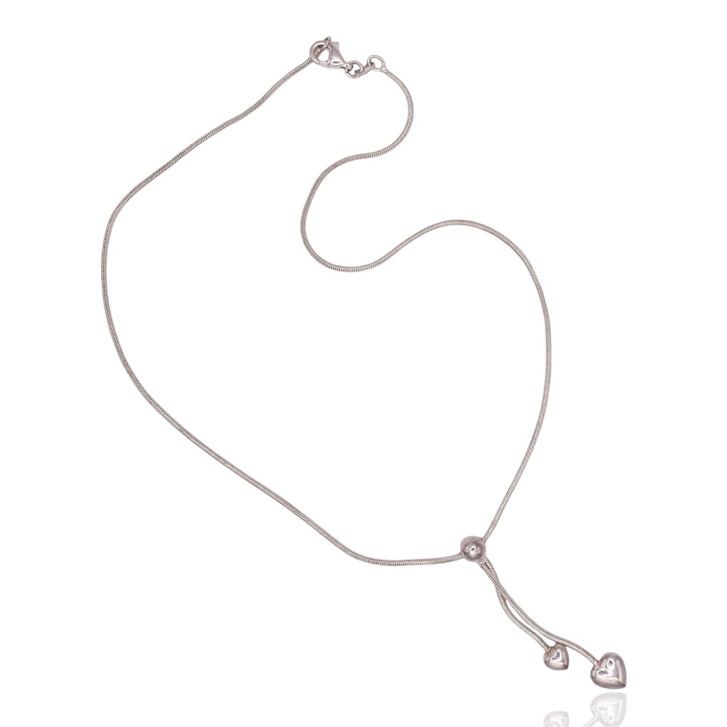 Vintage Heart Balls Dangle Snake Sterling Necklace