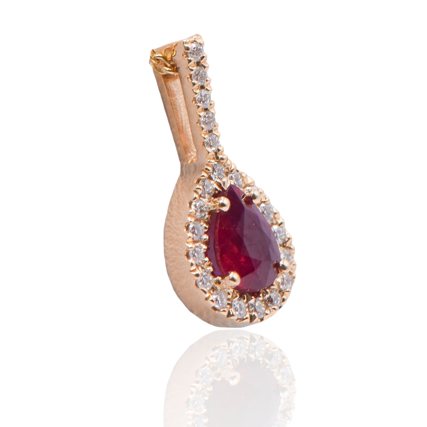 Ruby Pear Necklace with Accent Diamonds 14K Yellow Gold with Diamond Bail 20in