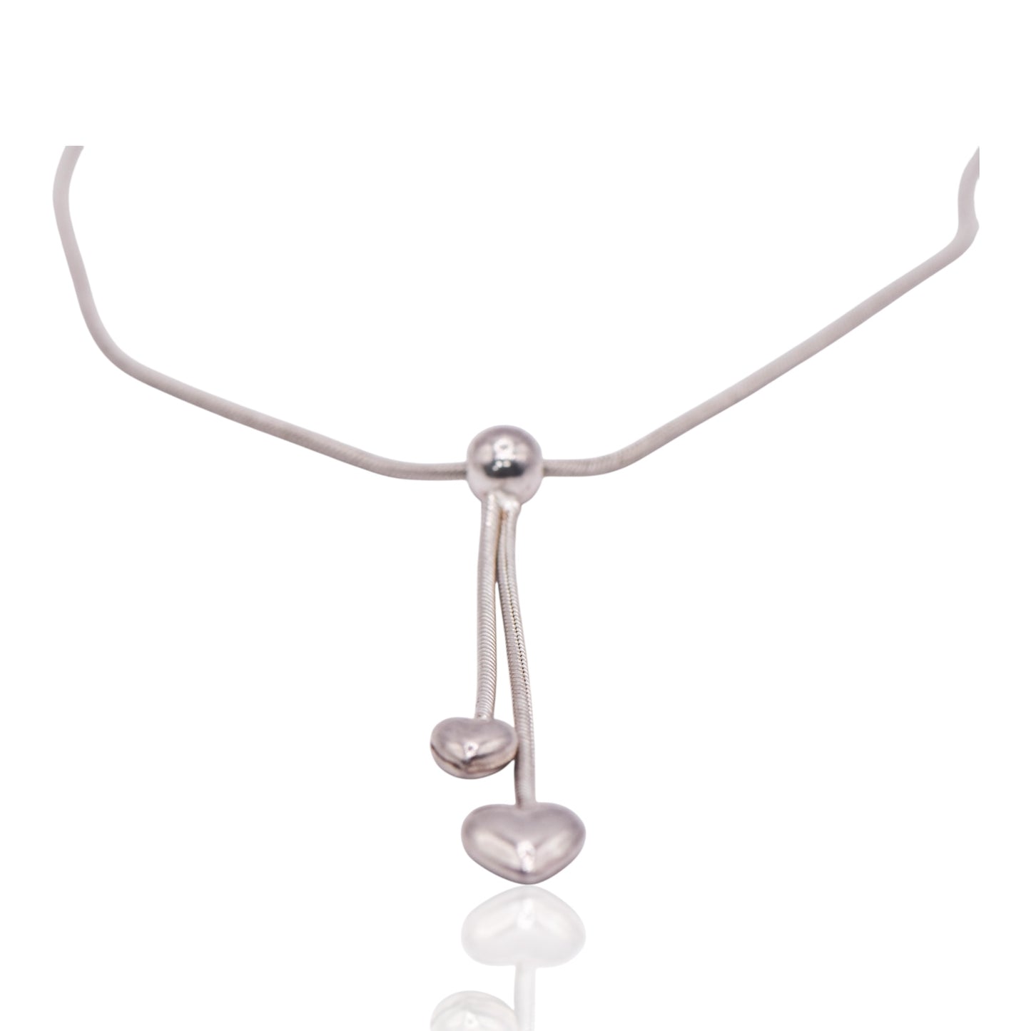 Vintage Heart Balls Dangle Snake Sterling Necklace