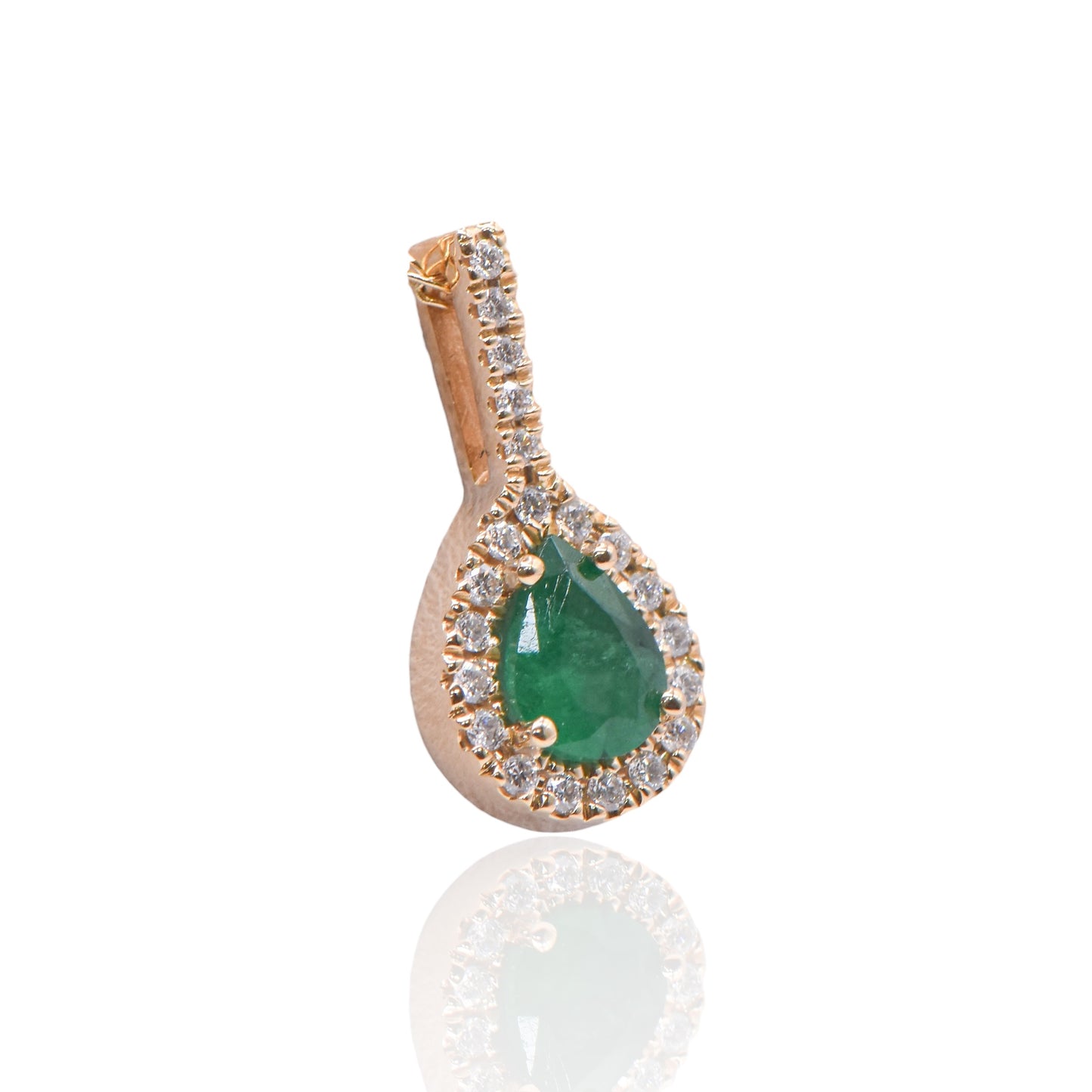 Emerald Pear Necklace with Accent Diamonds 14K Yellow Gold with Diamond Bail 18in