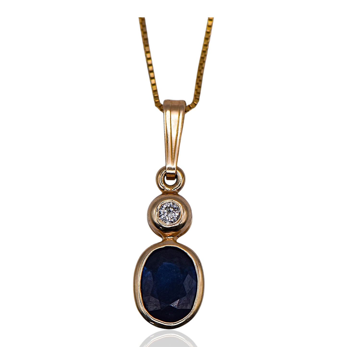 FINAL SALE: Bezel Sapphire and Diamond Necklace 14K Yellow Gold 15.75in 1.13cttw Sapphire/0.03cttw Diamond