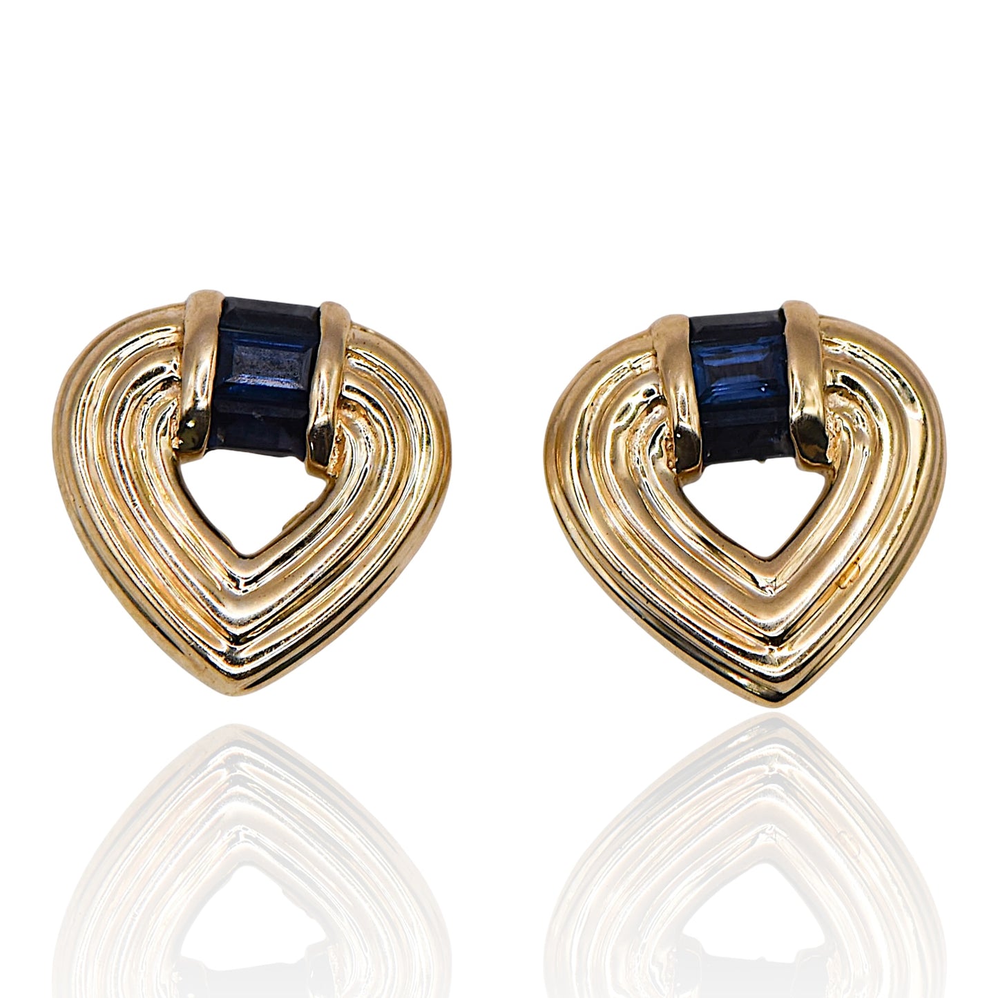 Sapphire Heart Earring Studs 18K Yellow