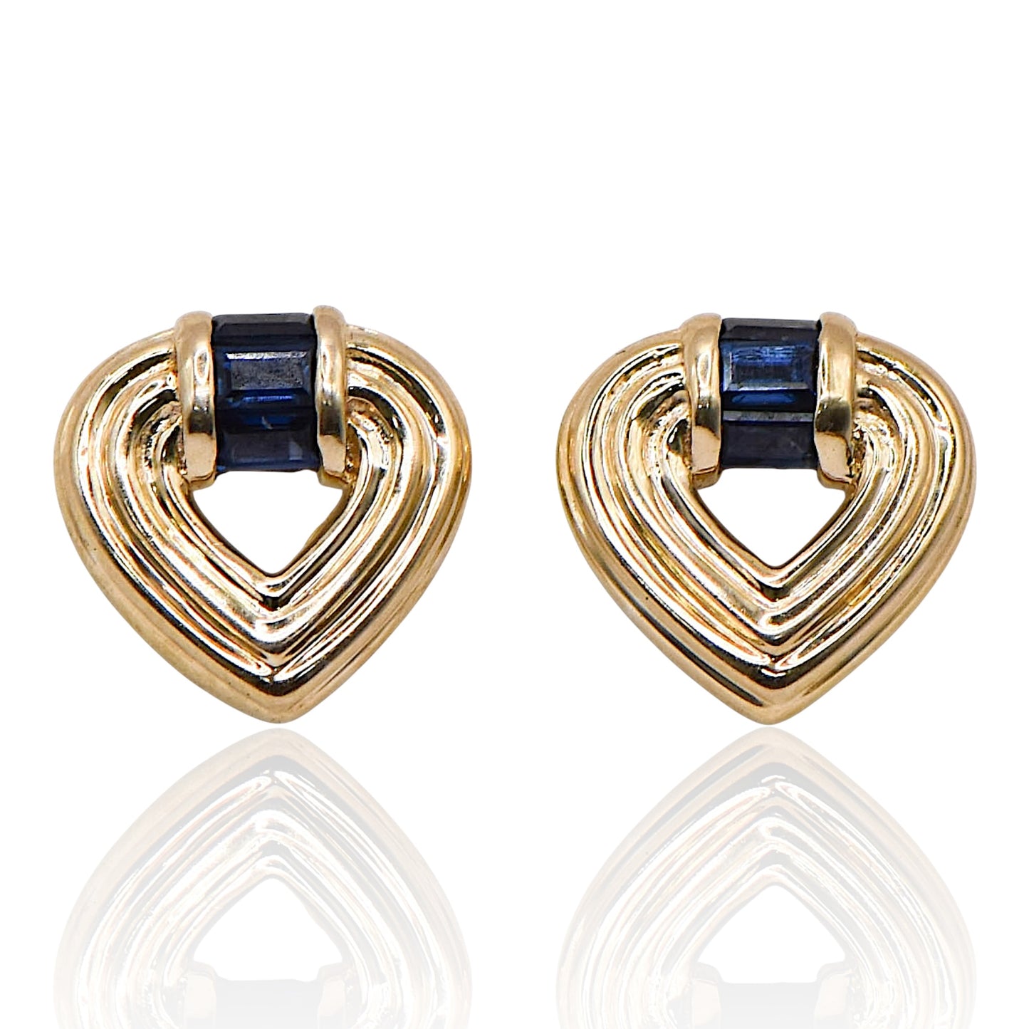 Sapphire Heart Earring Studs 18K Yellow