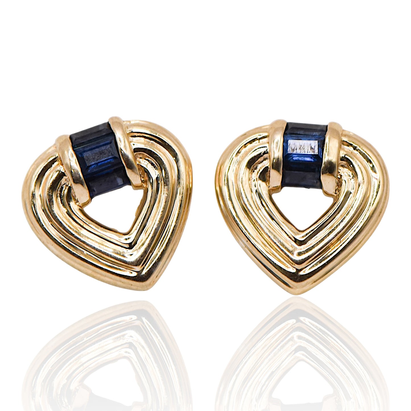 Sapphire Heart Earring Studs 18K Yellow
