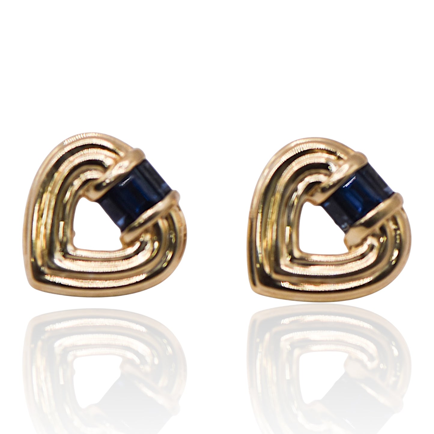 Sapphire Heart Earring Studs 18K Yellow