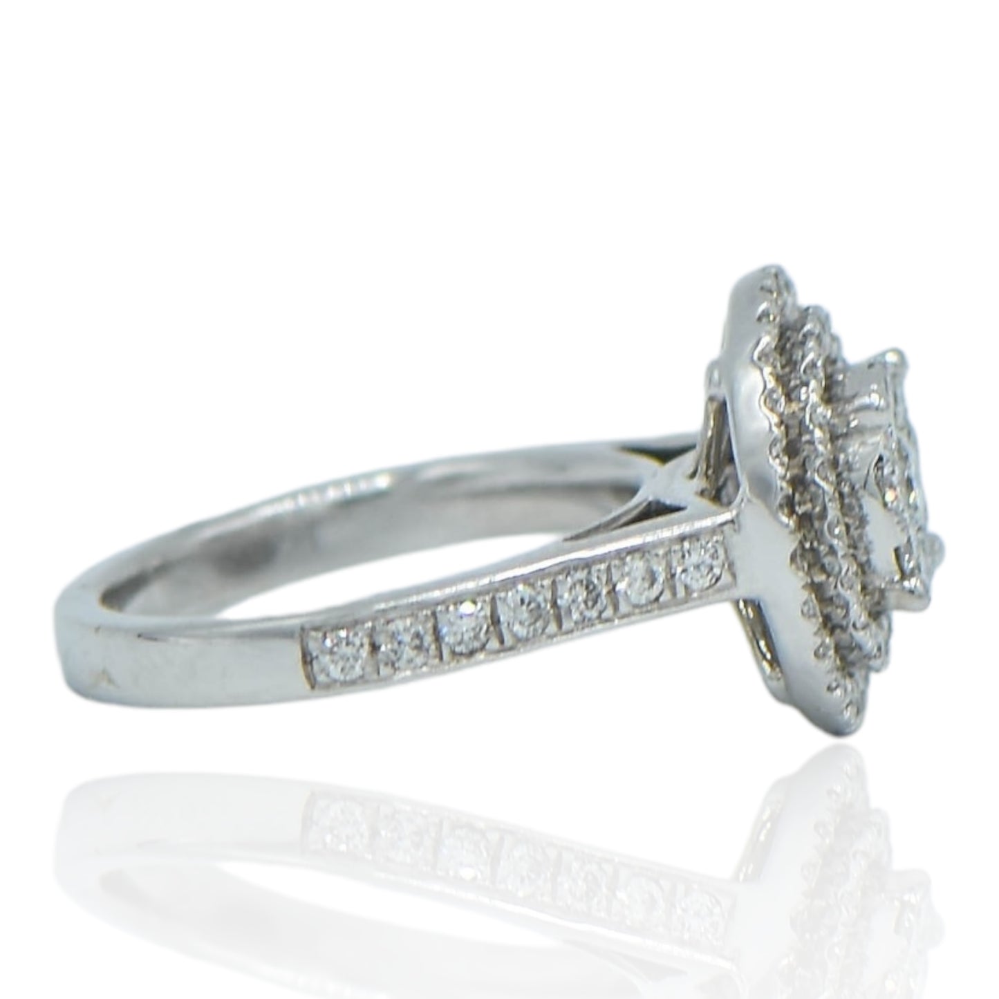 Double Halo Round Diamond Cluster Cathedral Basket Set Cocktail Ring 10K White Gold Size 4.25