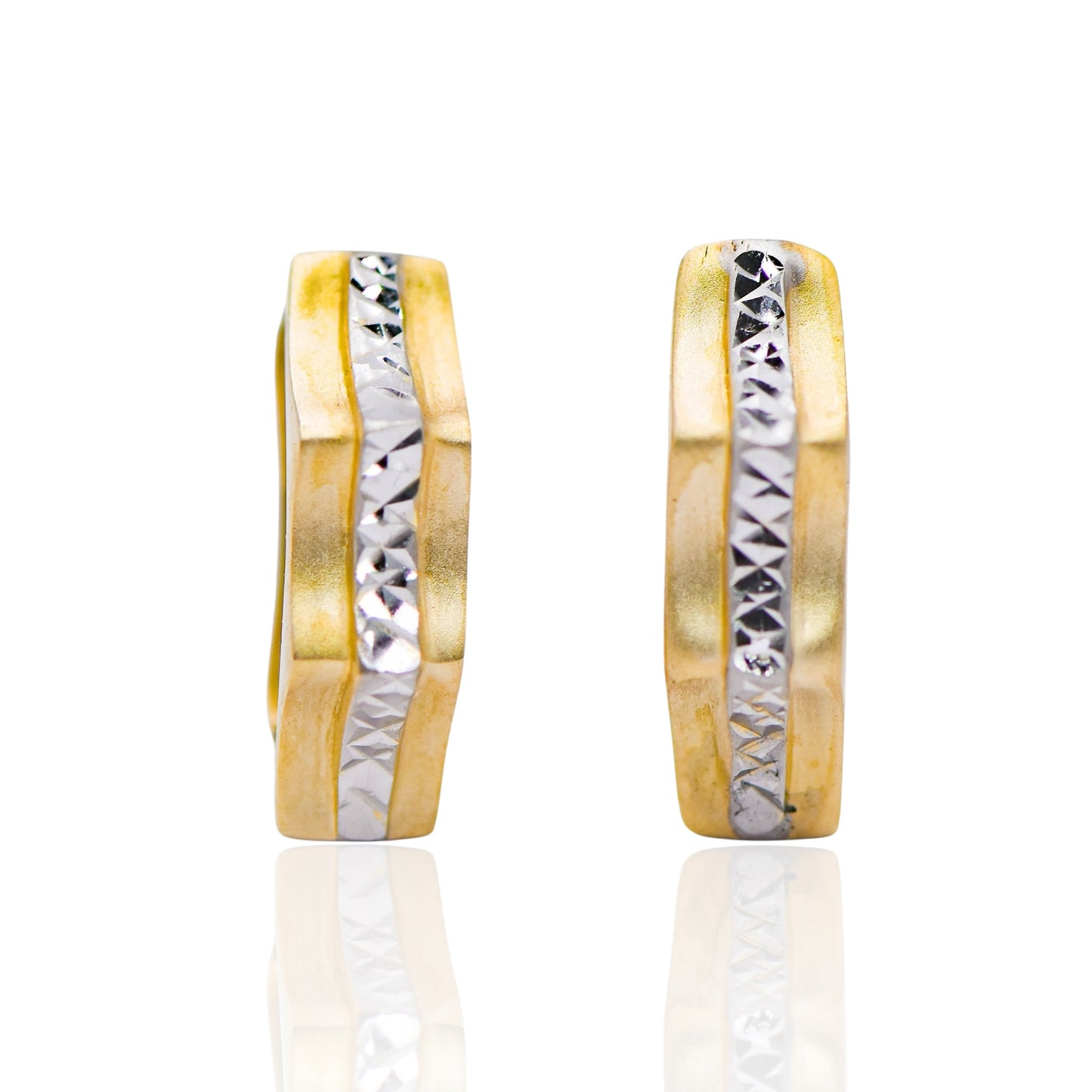 Two Tone Earrings Jagged Style 14K Yellow Gold