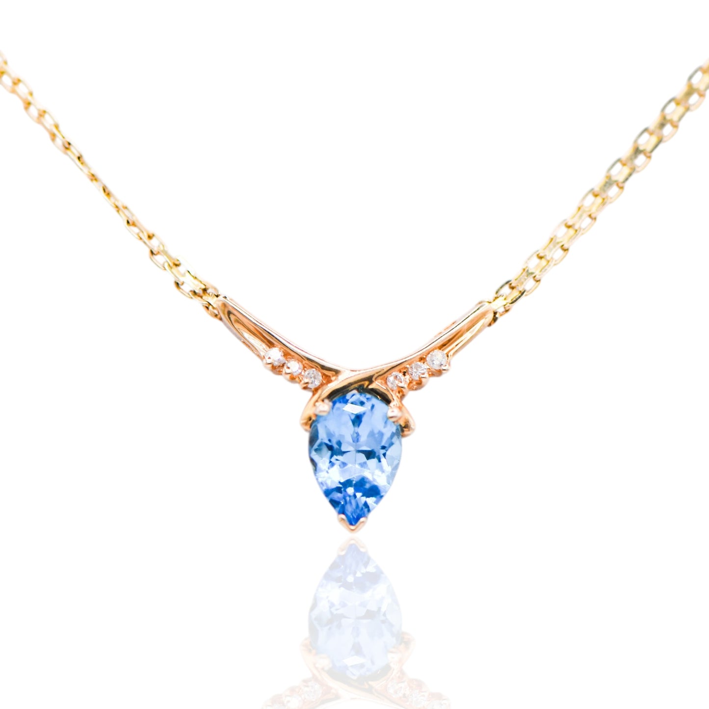 Pear Shape Blue Topaz and Diamond 14K Necklace 16 in