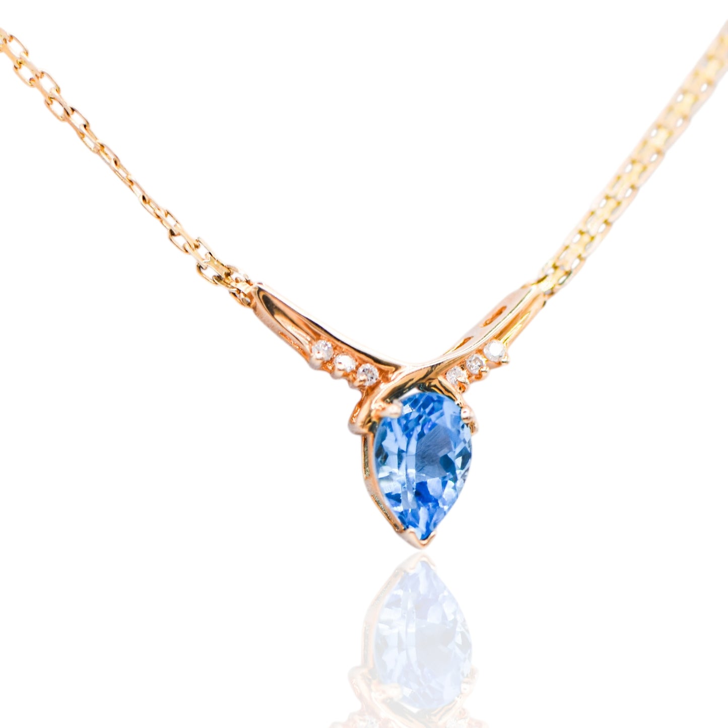 Pear Shape Blue Topaz and Diamond 14K Necklace 16 in