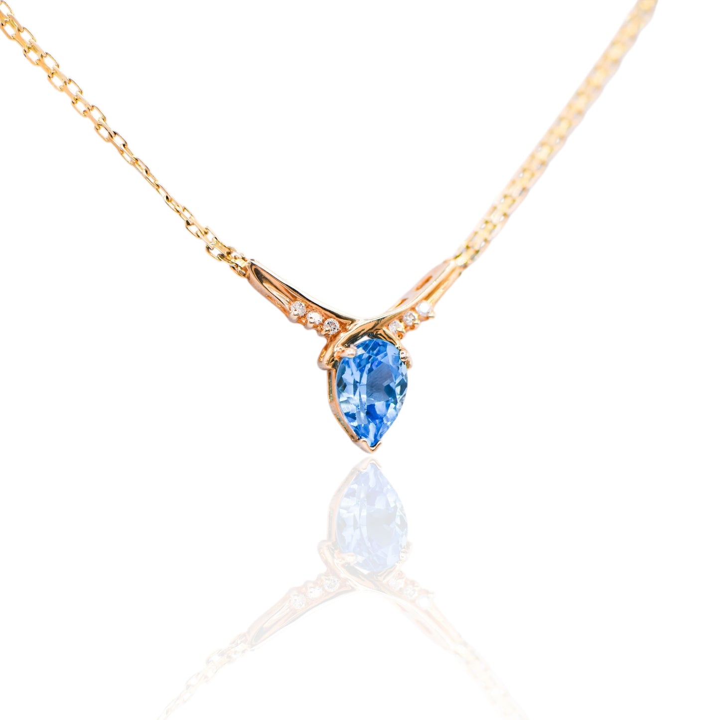 Pear Shape Blue Topaz and Diamond 14K Necklace 16 in