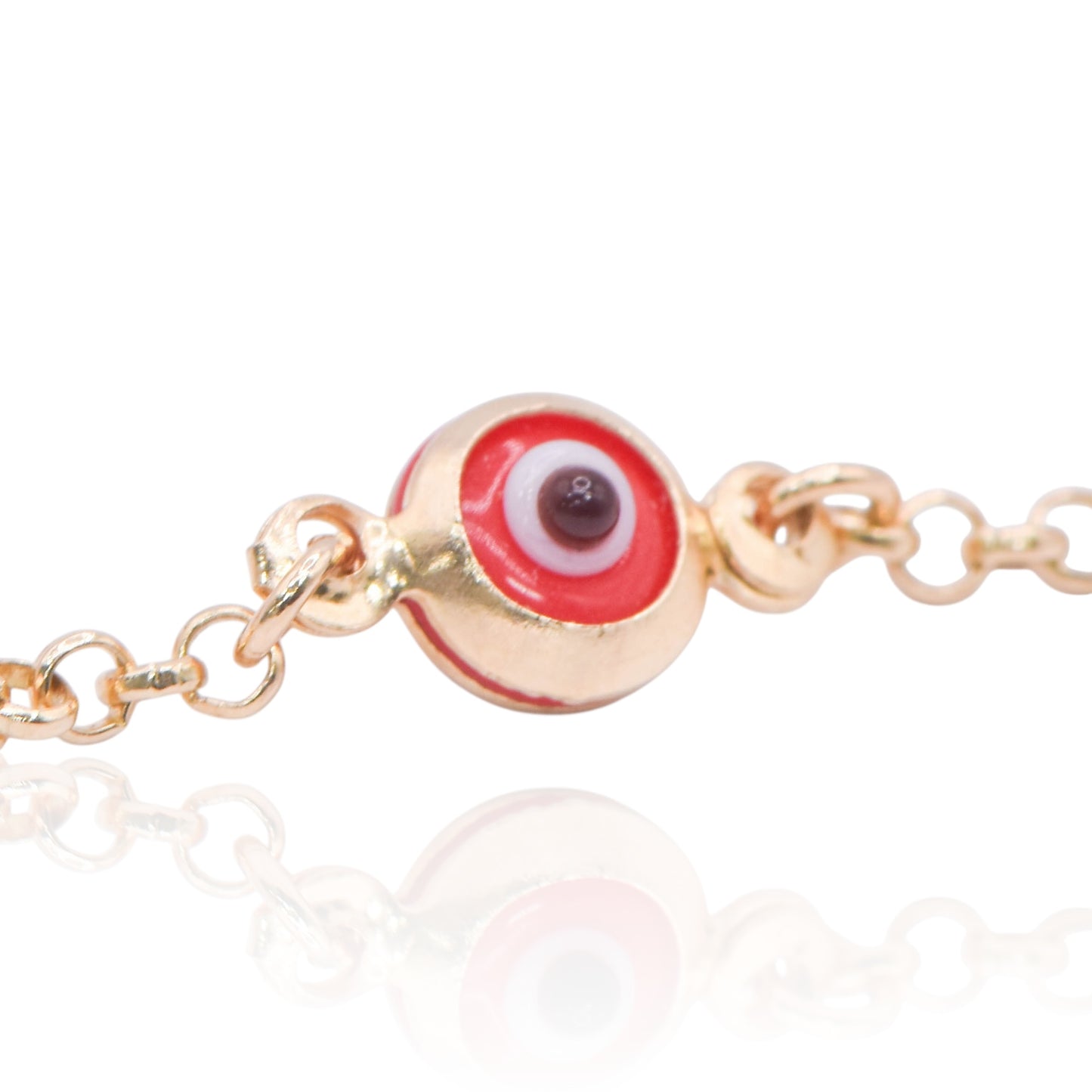 Red Evil Eye Station Bracelet 14K Yellow Gold (Child) 6in
