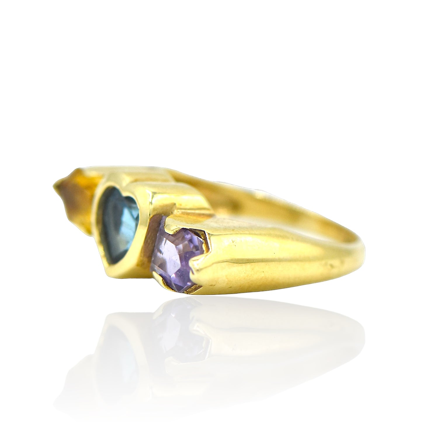 Yellow Gold 14K Ring Multi-stone Heart and Arrows Size 7