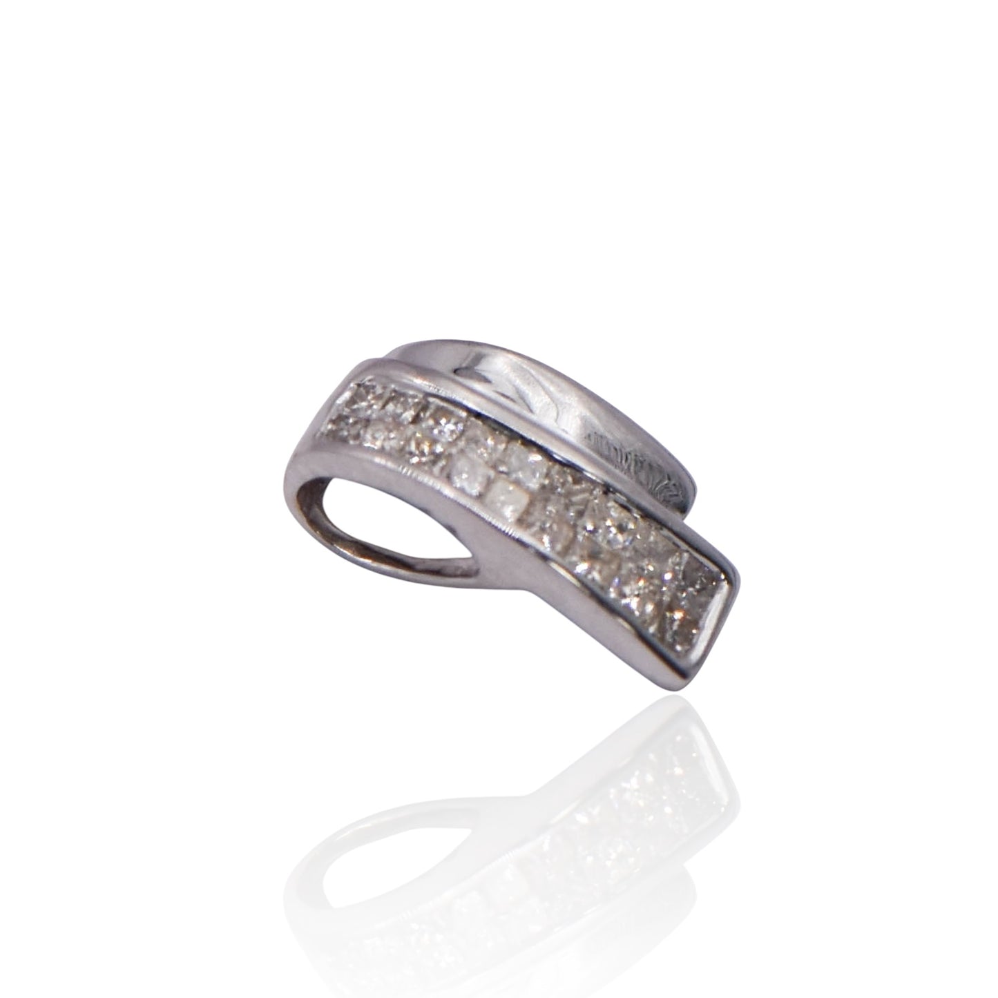 Wave Square Diamond 14K White Gold Pendant