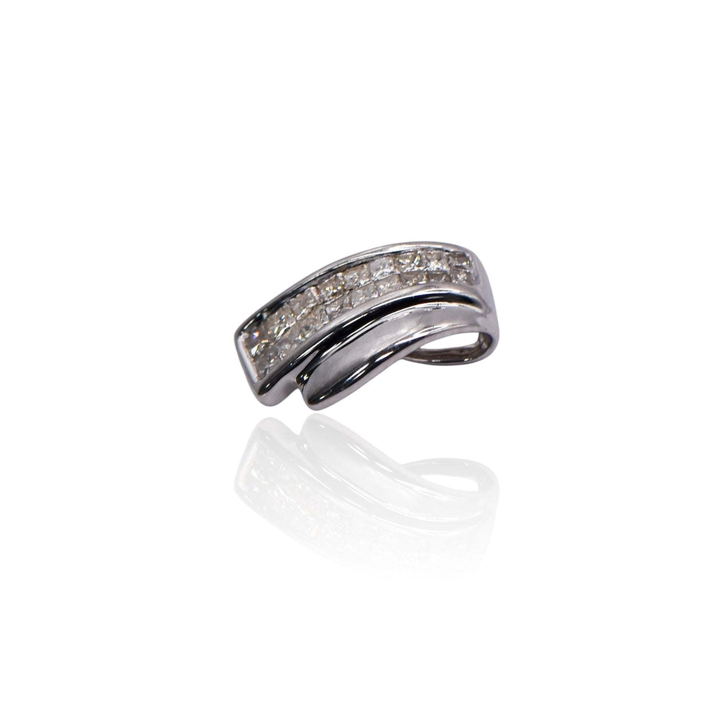 Wave Square Diamond 14K White Gold Pendant