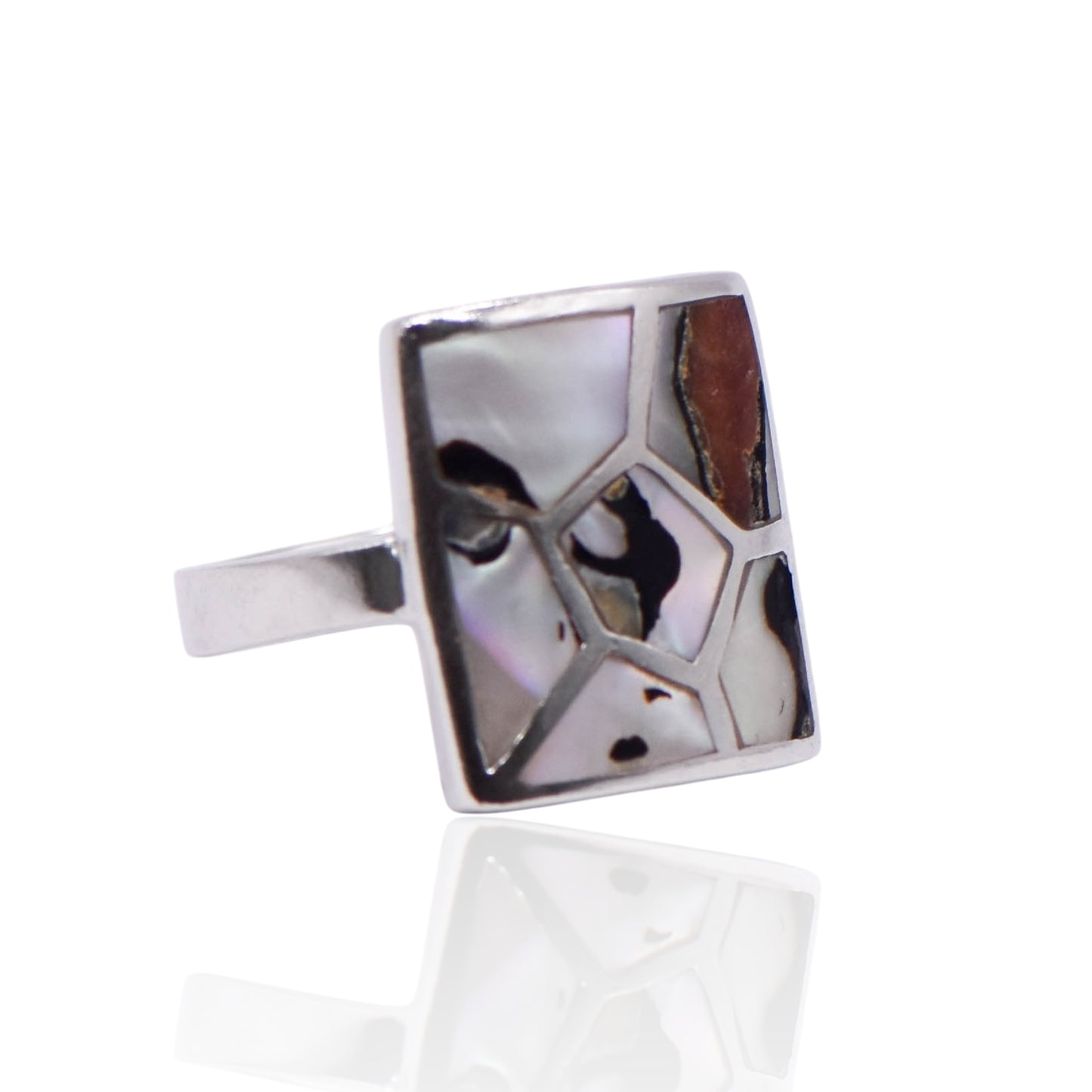 Vintage Mother of Pearl Mosaic Frame Sterling Silver Ring