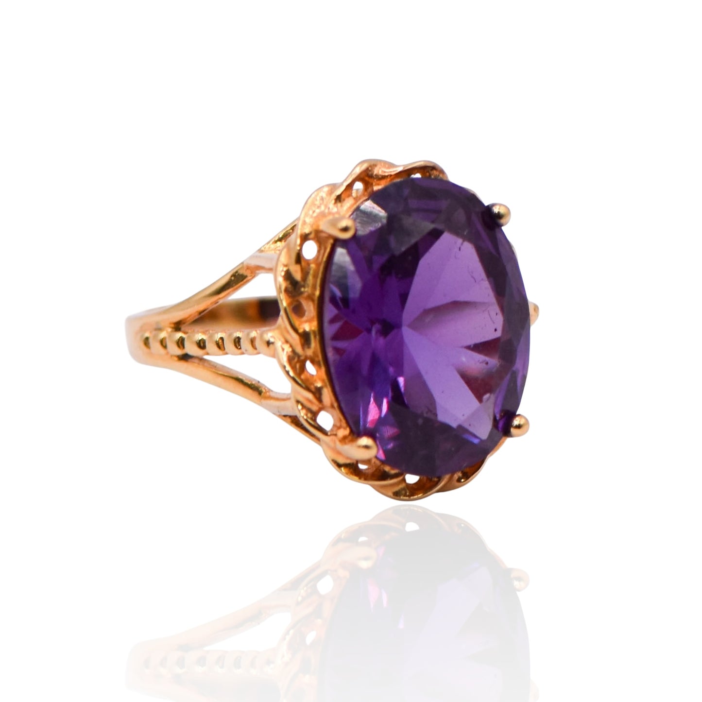 Vintage Oval Purple CZ Gold Plated Sterling Silver Ring