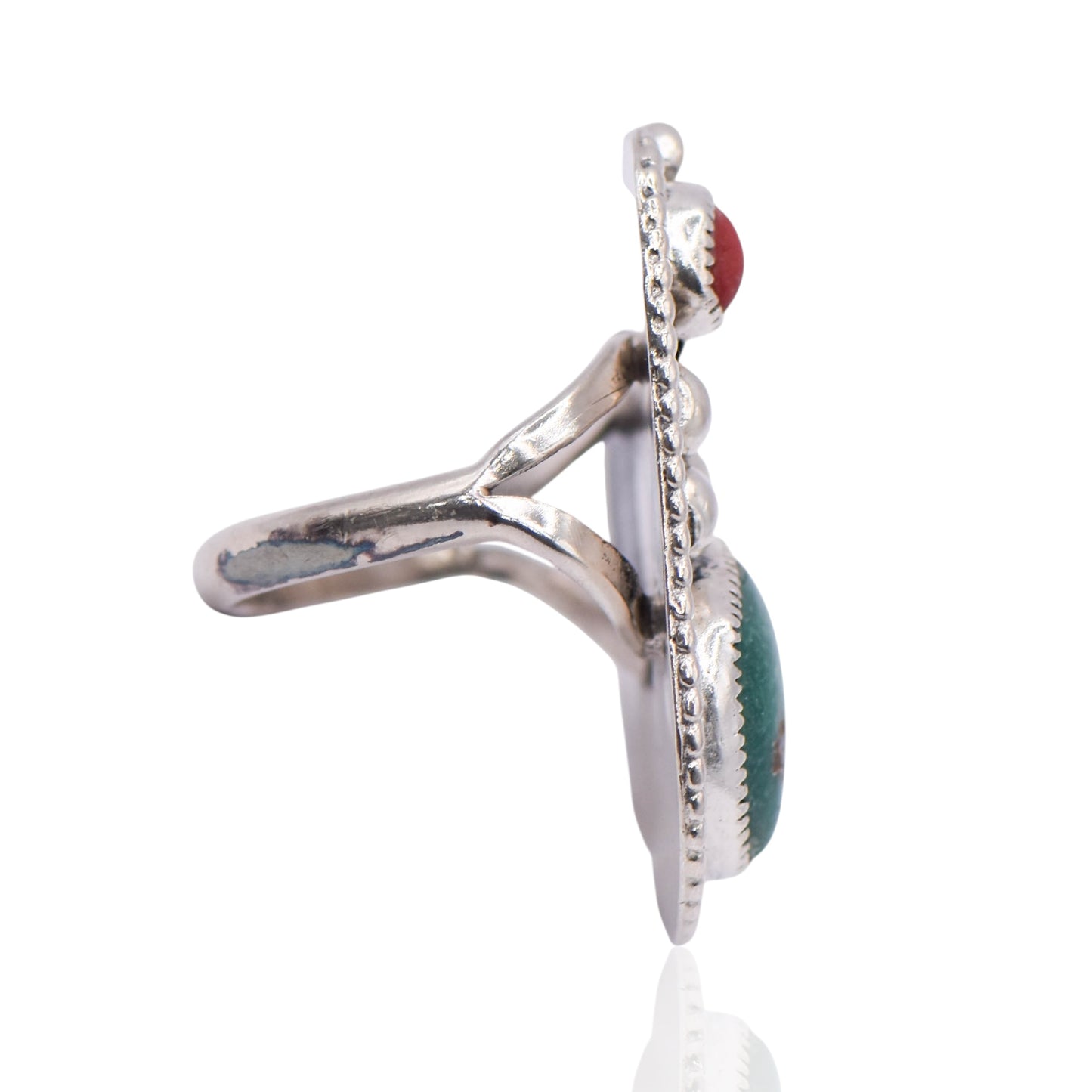Vintage Green and Red Navajo Sterling Silver Ring