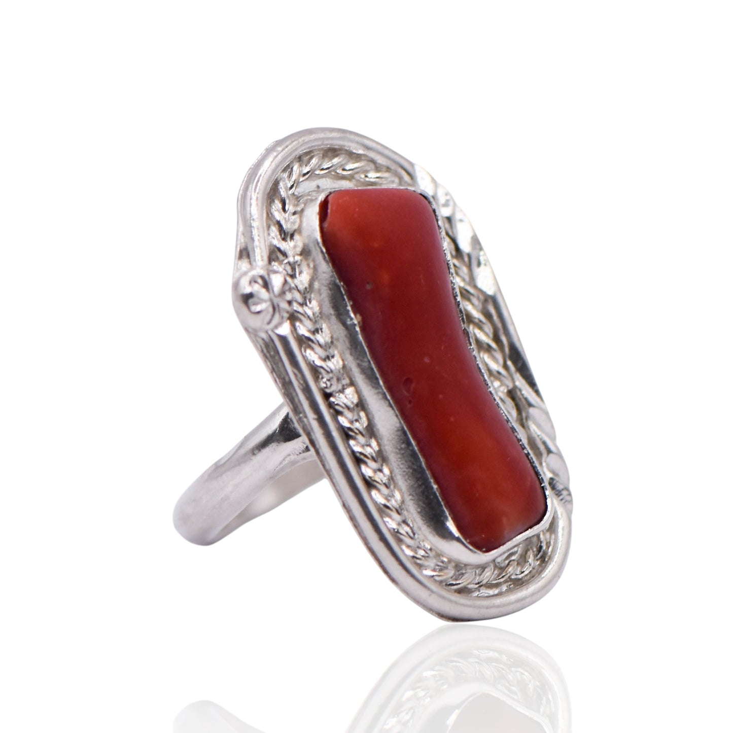 Vintage Red Coral Navajo Sterling Silver Ring