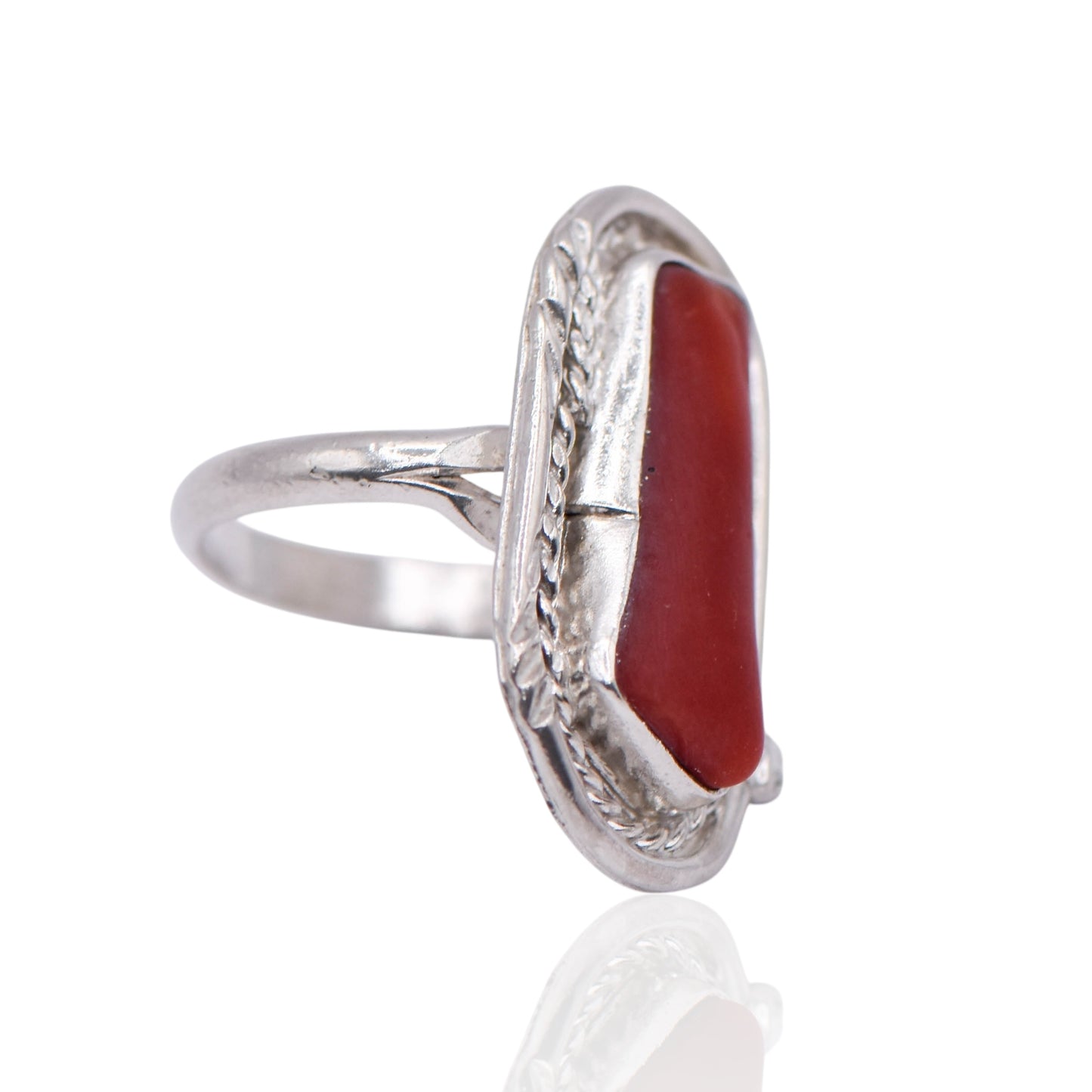 Vintage Red Coral Navajo Sterling Silver Ring