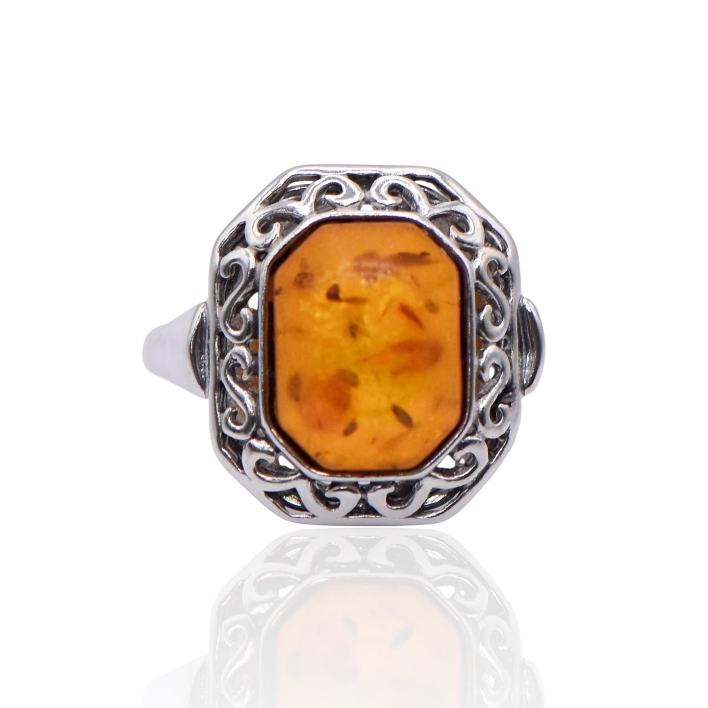Vintage Amber Gemstone Sterling Silver Ring