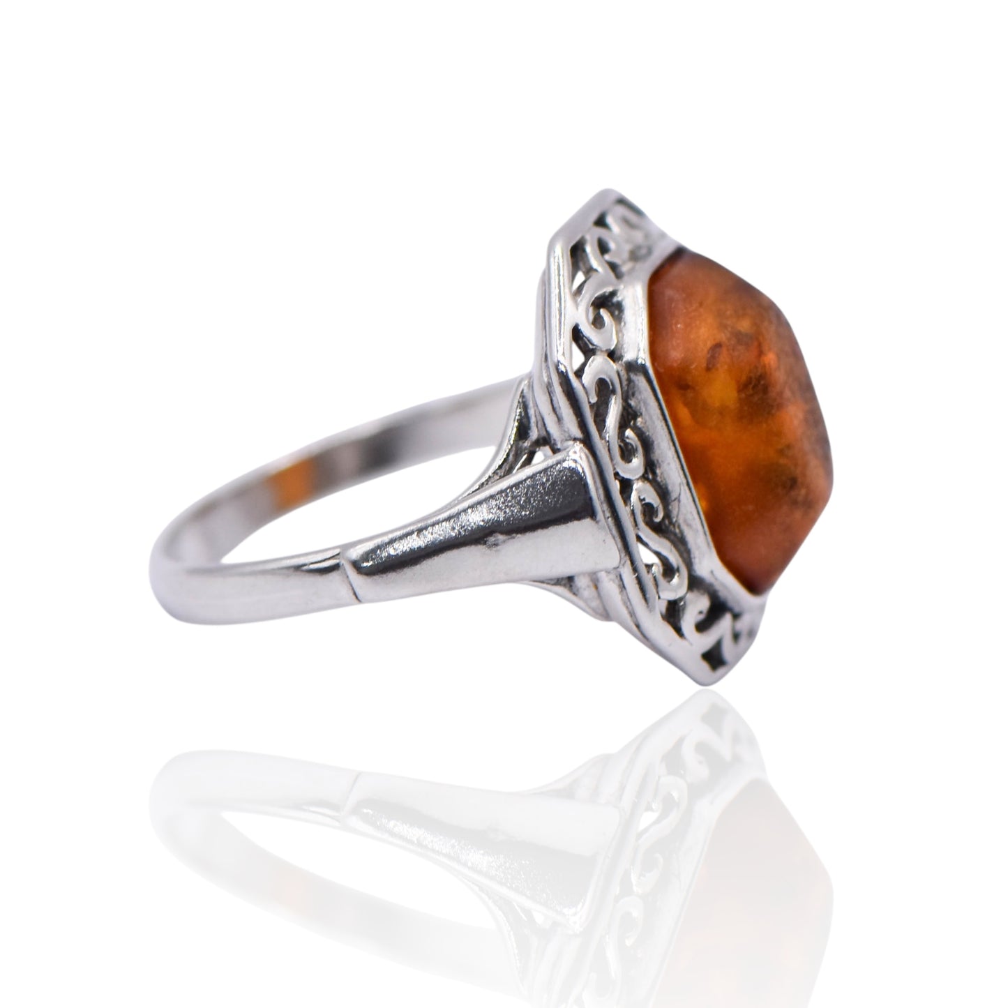 Vintage Amber Gemstone Sterling Silver Ring