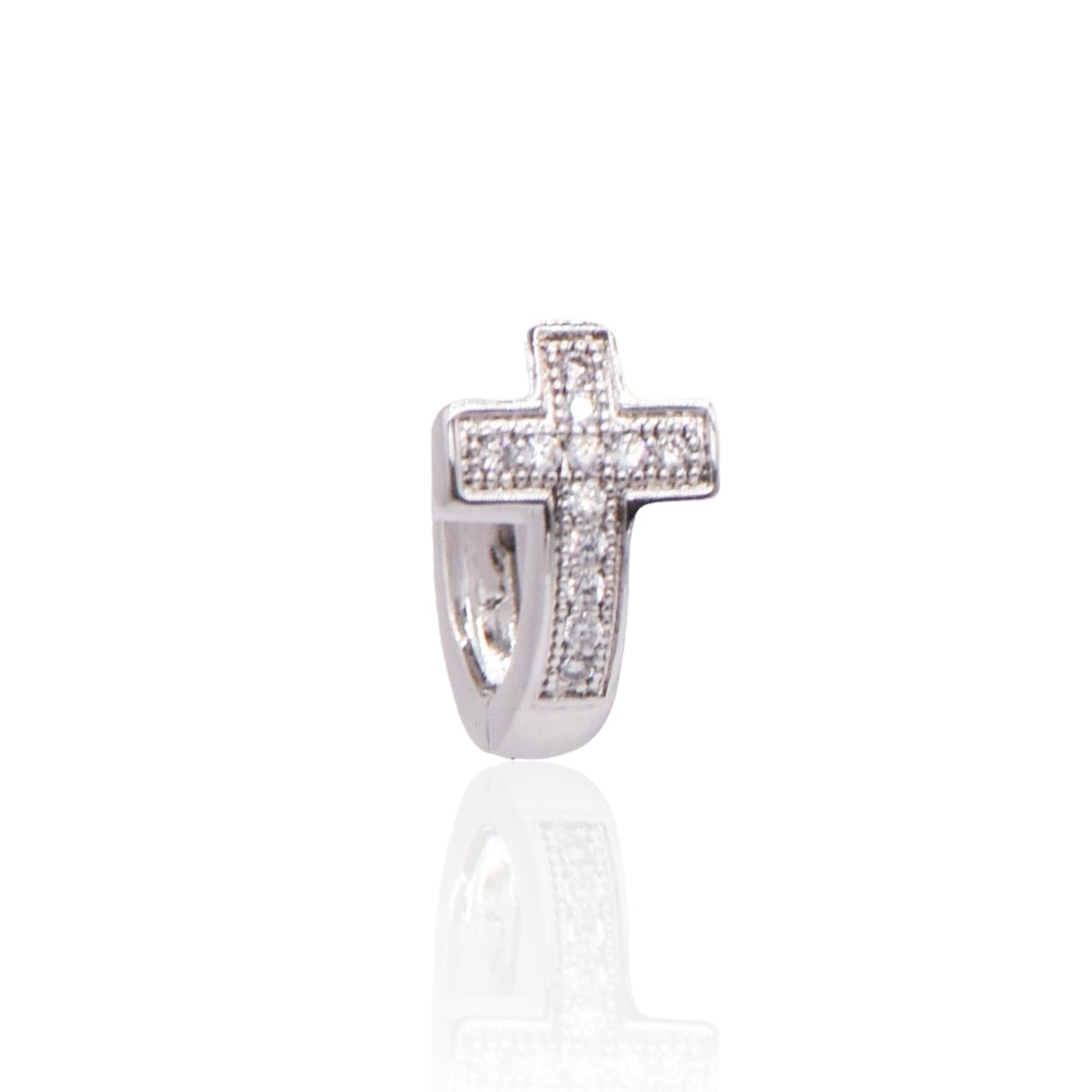 Vintage CZ Cross Huggie Sterling Silver Earrings