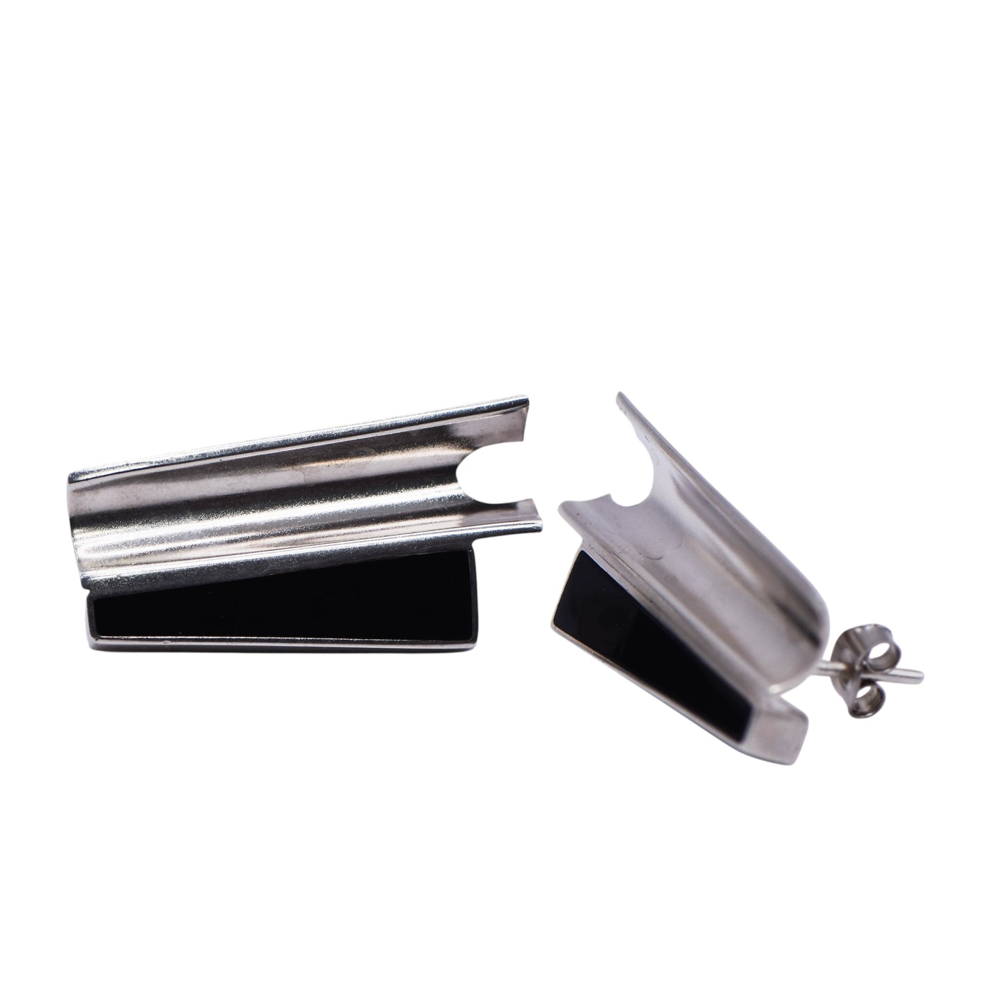 Vintage Onyx Slide Bar Post Sterling Silver Earrings