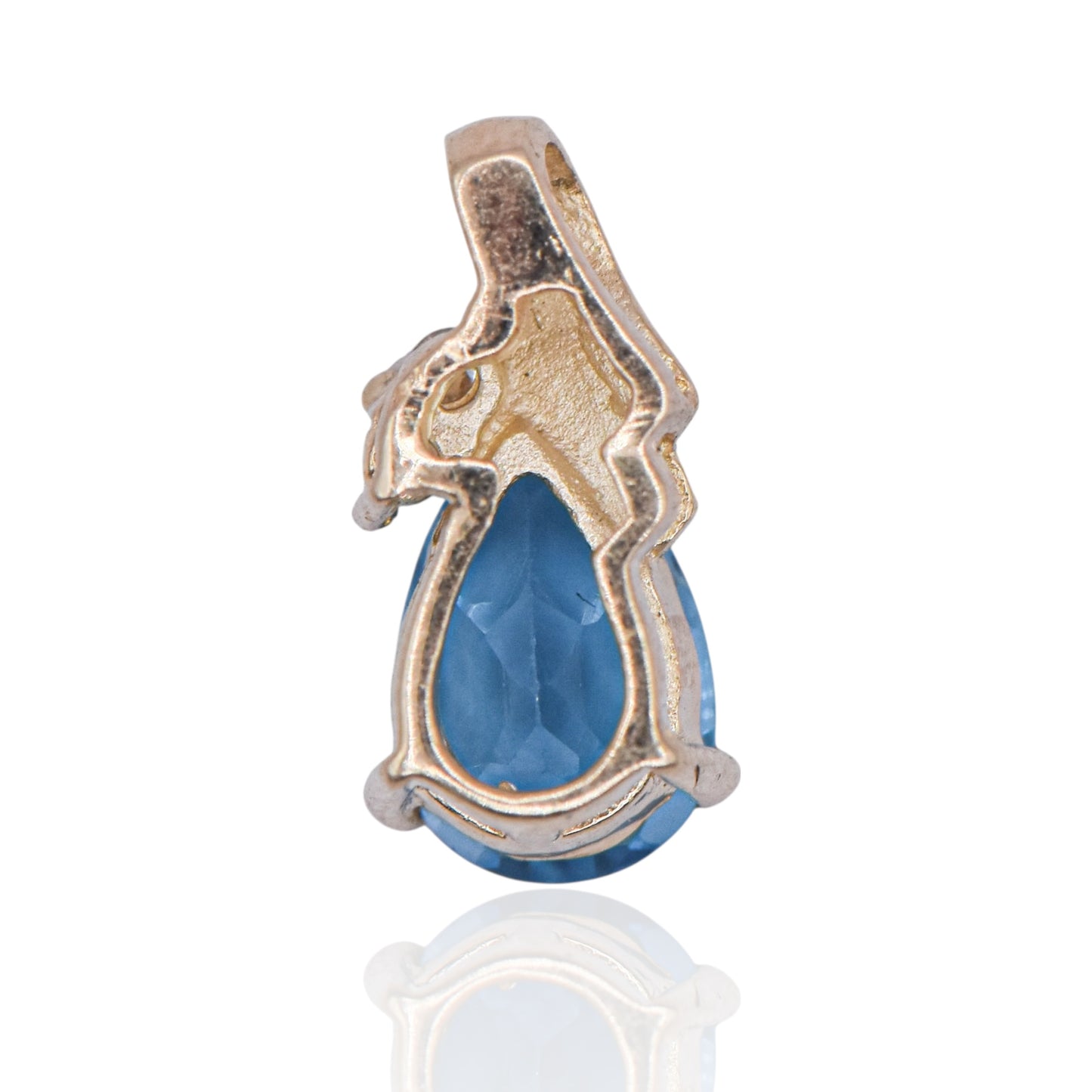 Estate Teardrop Blue Topaz Pendant 14K Yellow Gold