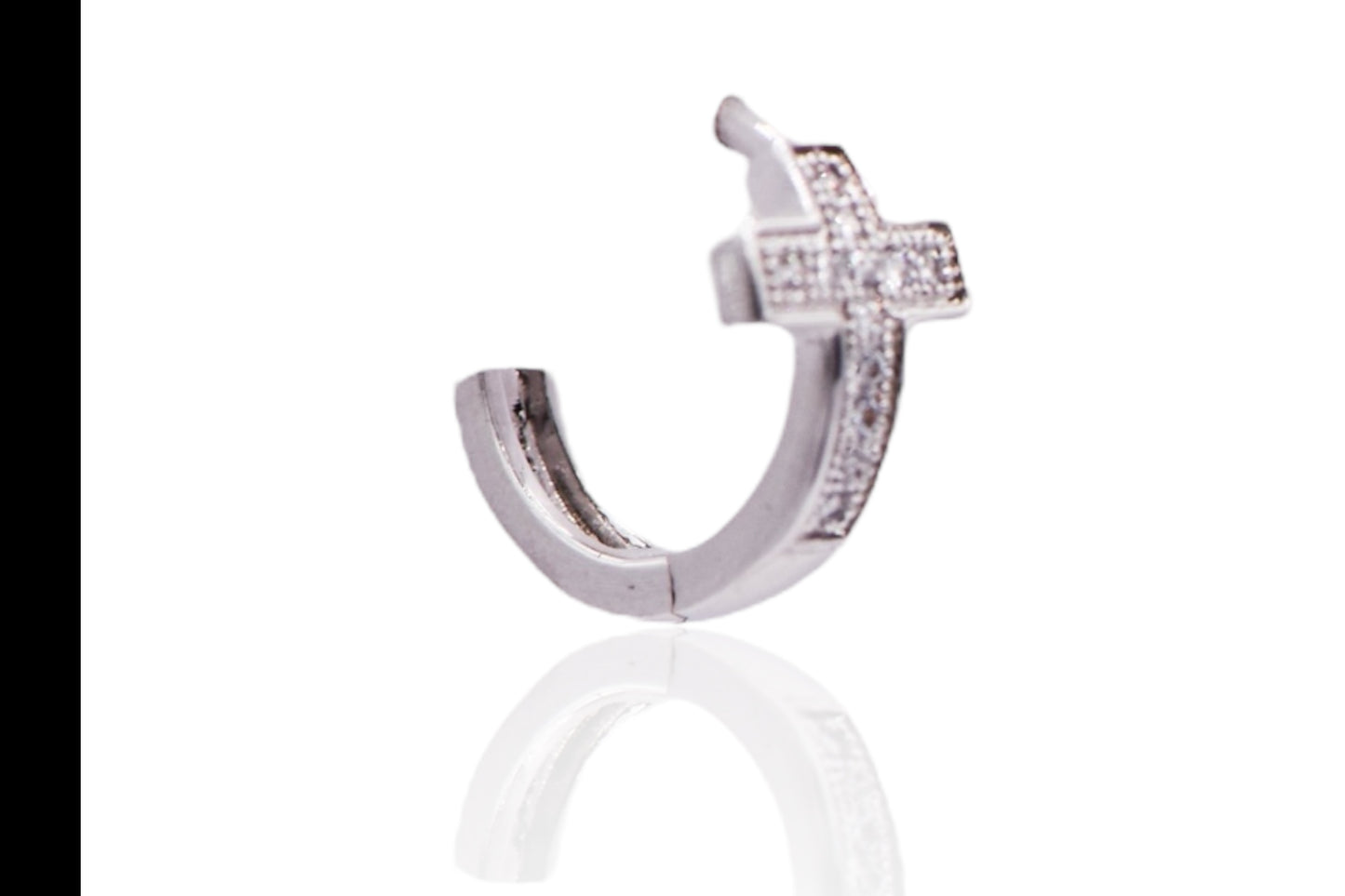 Vintage CZ Cross Huggie Sterling Silver Earrings