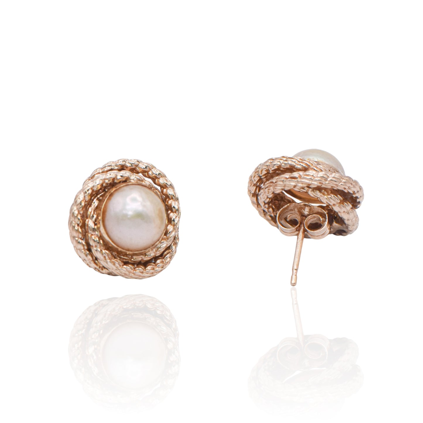 Estate Faux Pearls in Rope Design Earrings 14K Yellow Gold