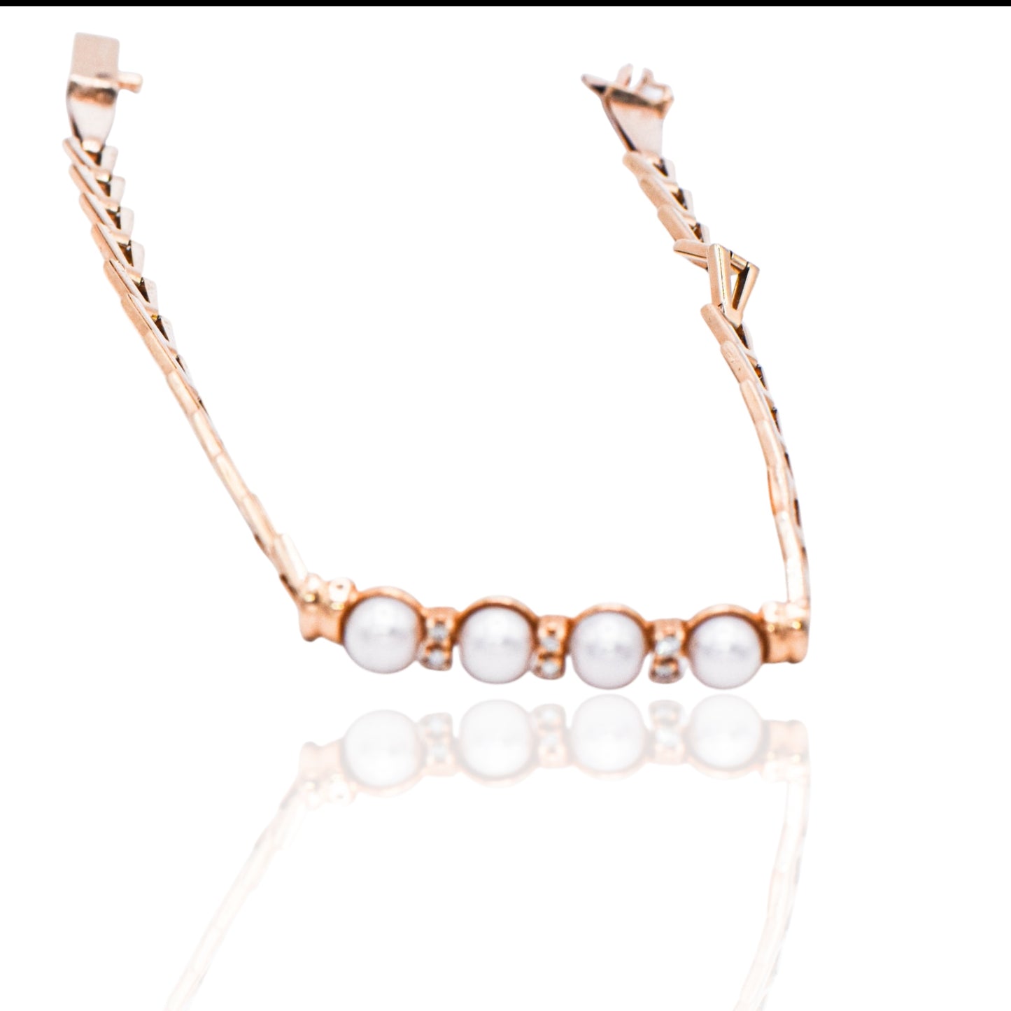 Estate Pearls and Diamond Bracelet 14K Yellow Gold